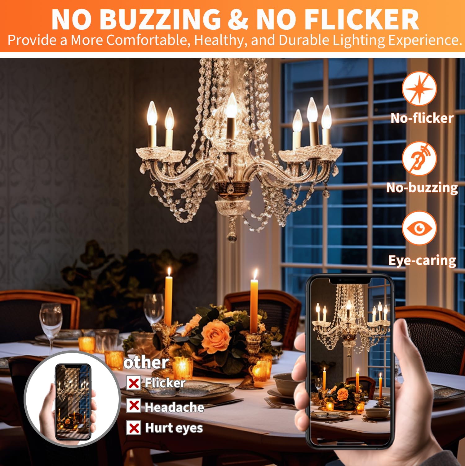 Alampever E12 Candelabra Bulb 40W Equivalent B10 Chandelier Light Bulbs, Dimmable 5000K Daylight, 4W, 450Lm, Cri90, 6Pack