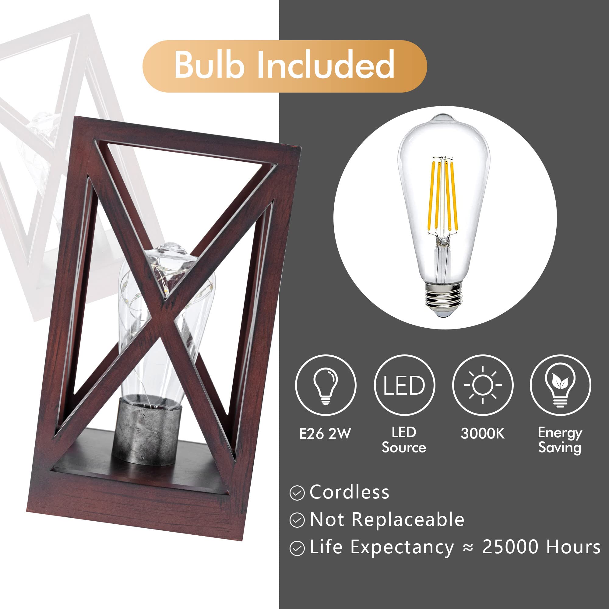 Wingbo 2 Pack Retro Battery Powered Table Lamps, Battery Operated Cordless Lamp Set, Portable Nightlight Decorative Light For Li