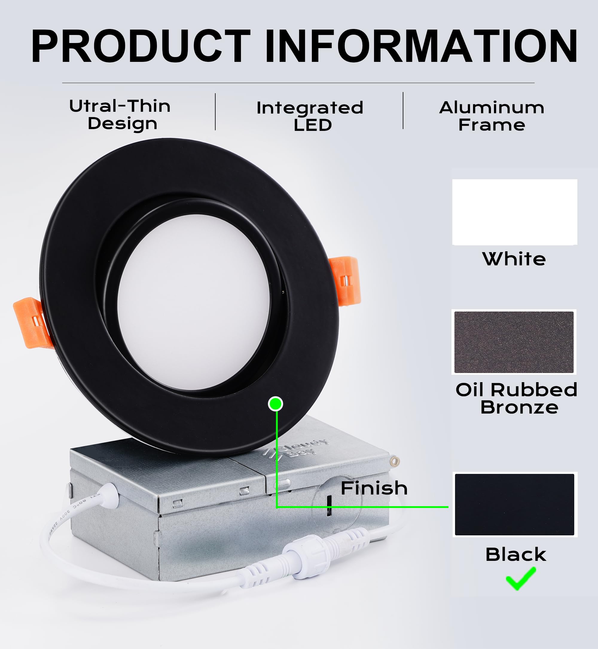 CLOUDY BAY 4 Inch Gimbal Smart WiFi LED Recessed Lights, RGBCW Color Changing, Black, Compatible with Alexa/Google Home, IC Rated