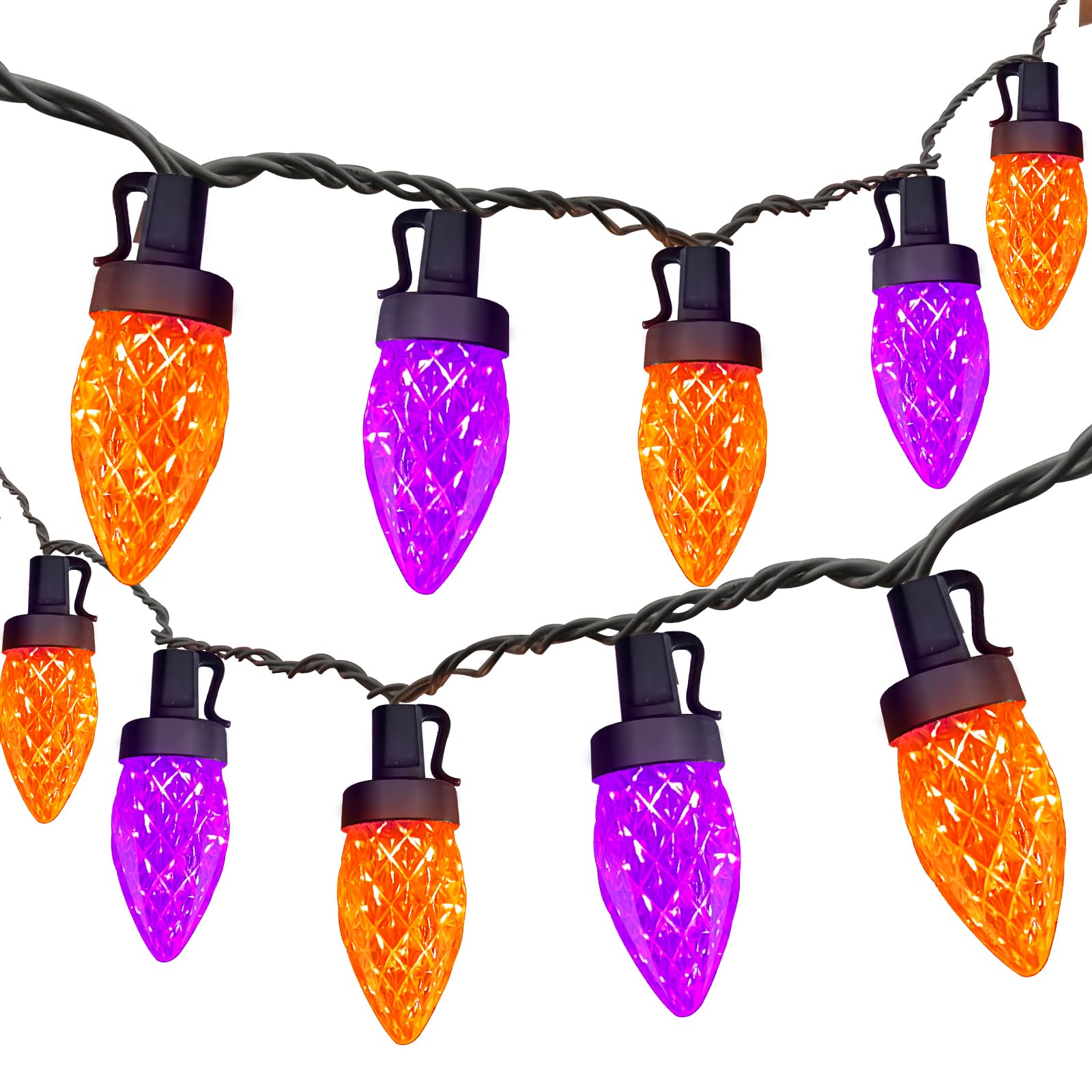 Xingzd 26Ft Halloween String Lights Outdoor  50 C7 Led Orange And Purple String Lights  Plug-In Halloween Patio Decorative Lights For Indoor Christmas Backary Porch House Holiday Party Decor