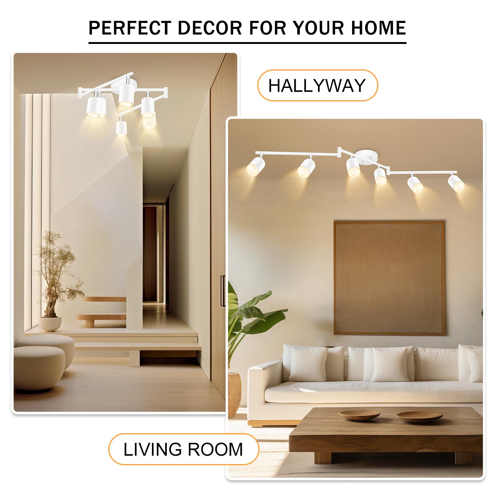 Boostarea Led 6 Light Track Lighting Kit, White 6 Way Ceiling Spot Lighting, Flexibly Rotatable Light Head For Kitchen, Living R