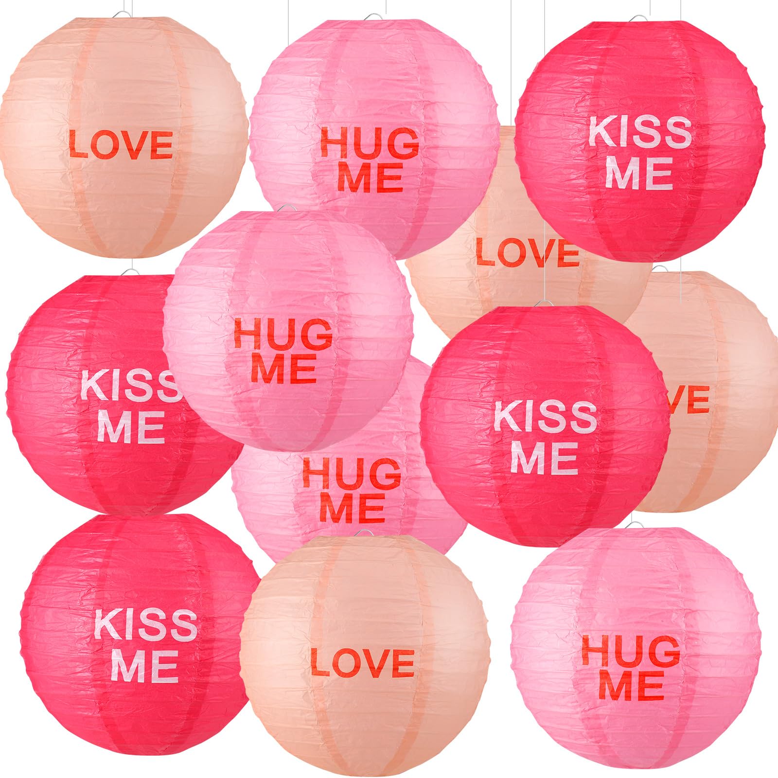 Panelee 12 Pcs Valentines Day Party Decorations Paper Lanterns Conversation Heart Decoration Lanterns 8 Inch Pink Hanging Paper