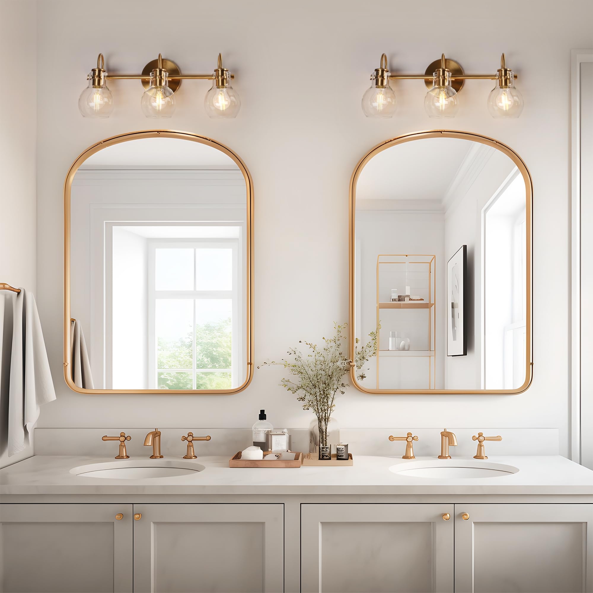 KSANA Bathroom Vanity Light, 3-Light Electroplated Copper Fixtures with Globe Clear Glass Shades