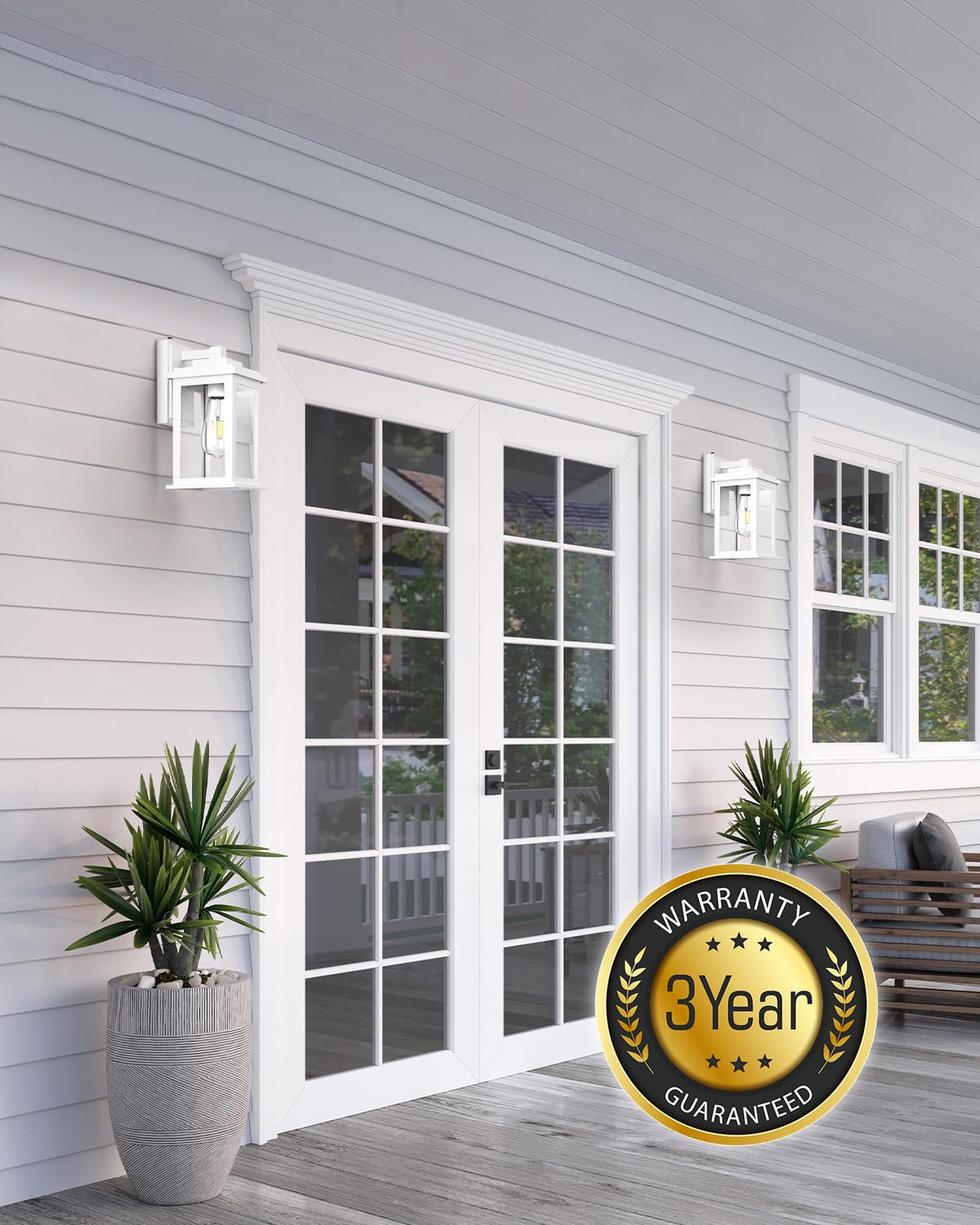 Vianis White Outdoor Wall Lights, 2 Pack Dusk To Dawn Waterproof Modern Fixtures For Garage & Porch