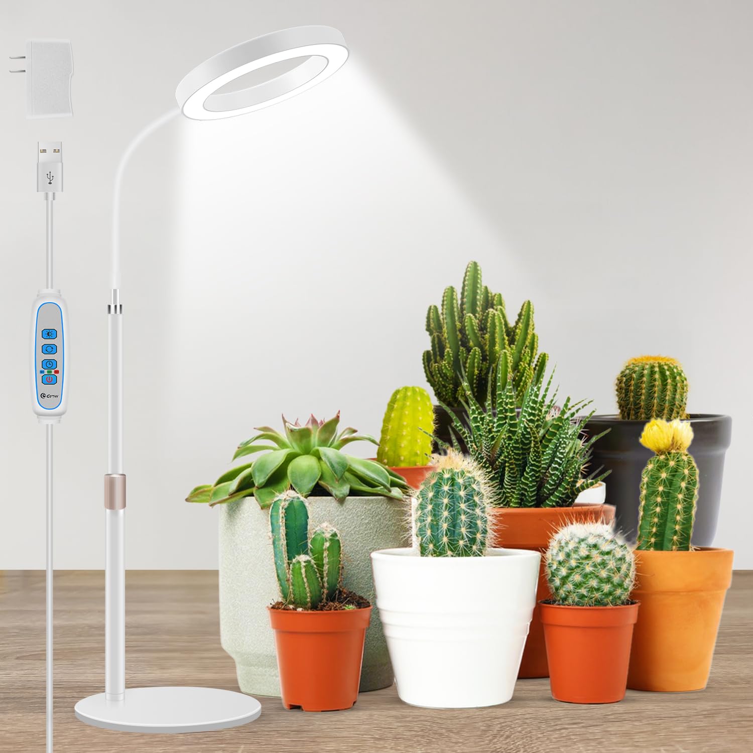 Aumtrly Grow Lights For Indoor Plants, Full Spectrum Desk Plant Light For Growing Small Plant, 80 Led Halo Plant Grow Light With Base, 6/12/16H Timer, 3 Light Modes,Height Adjustable 16.5-24.5&quot;