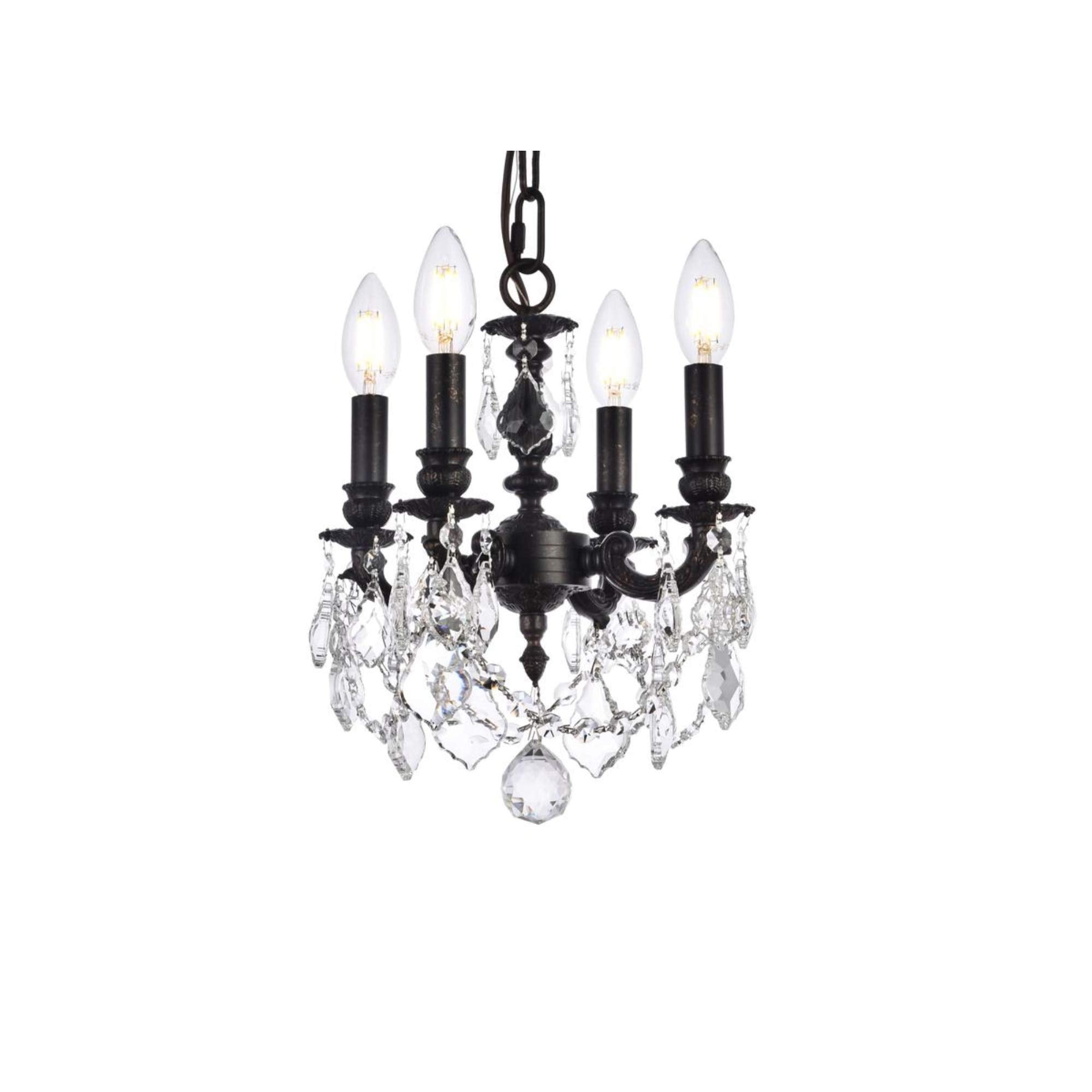 Elegant Lighting Lille Collection 4-Light Hanging Fixture with Royal Cut Crystal, Dark Bronze Finish