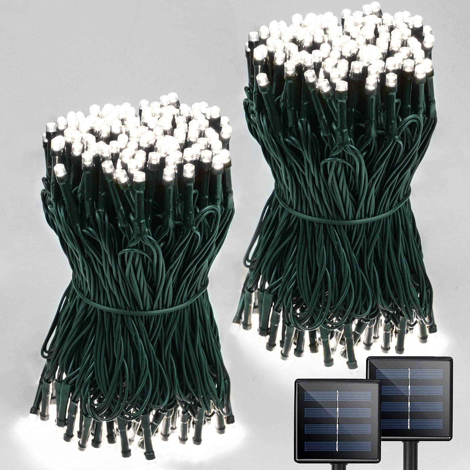 Albelt Solar String Lights 85FT 2-Pack Waterproof Green Wire 480 LED Cool White 8 Lighting Modes for Outdoor Garden Wedding Decorations