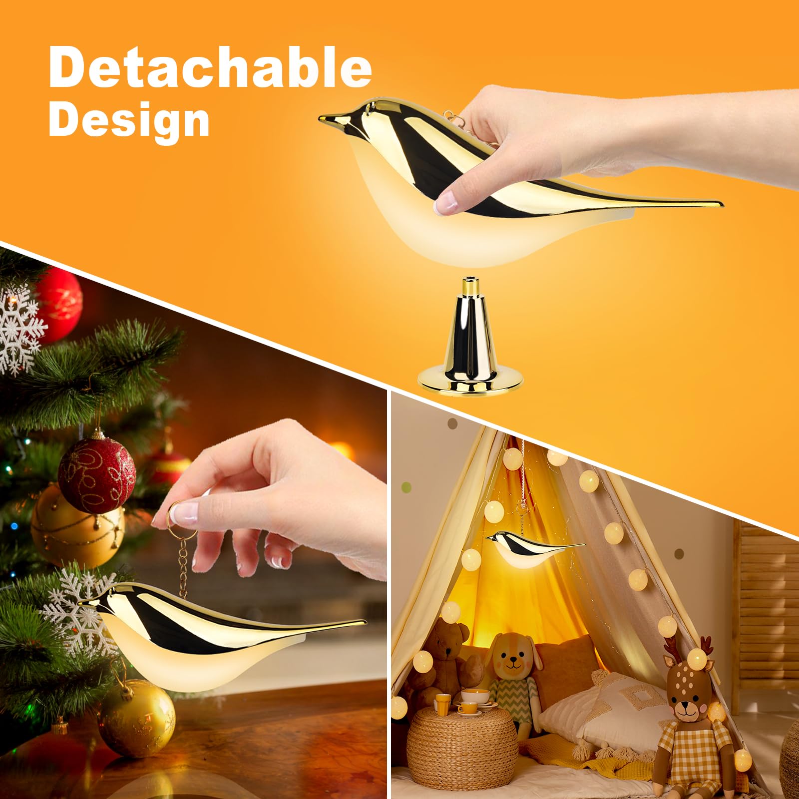 Yotozu Small Bird Touch Lamp, Dimmable And Cordless Bird Night Light, Usb Rechargeable Touch Sensor Control Table And Desk Lamp With Aroma Diffuser Function For Bedroom (Gold)