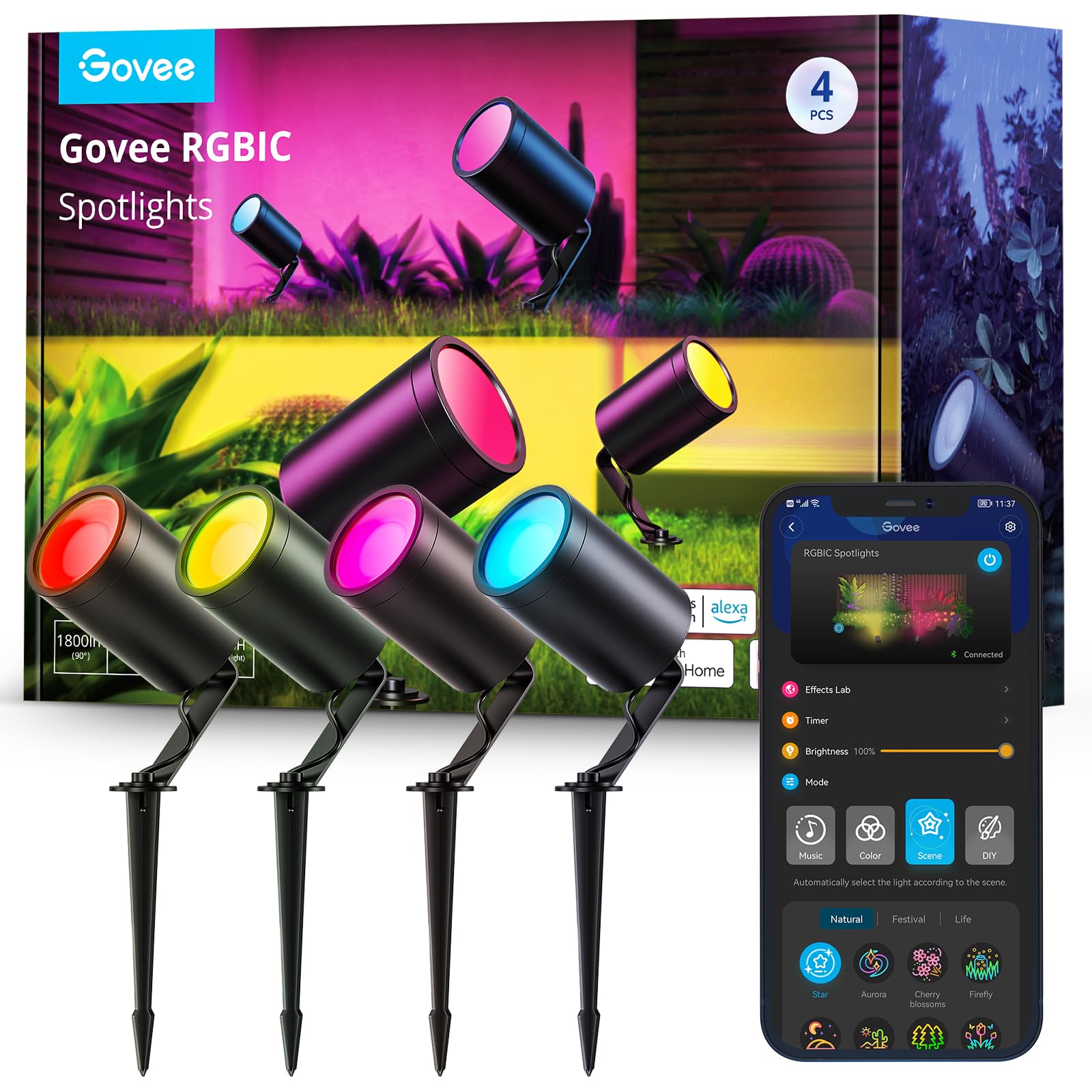 Govee Outdoor Spot Lights, IP65 Waterproof WiFi Uplight Spotlights, Patio Decorations, 24V Low Voltage Landscape Lights Work wit