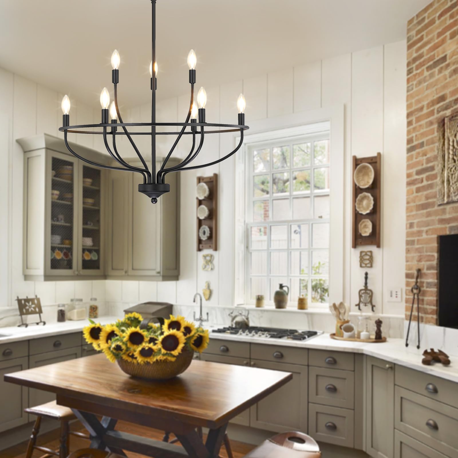 Black Dining Room Light Fixture, 28.5 Inch Diameter Modern Candle Chandeliers Over Table, 9-Light Farmhouse Chandelier For Kitch