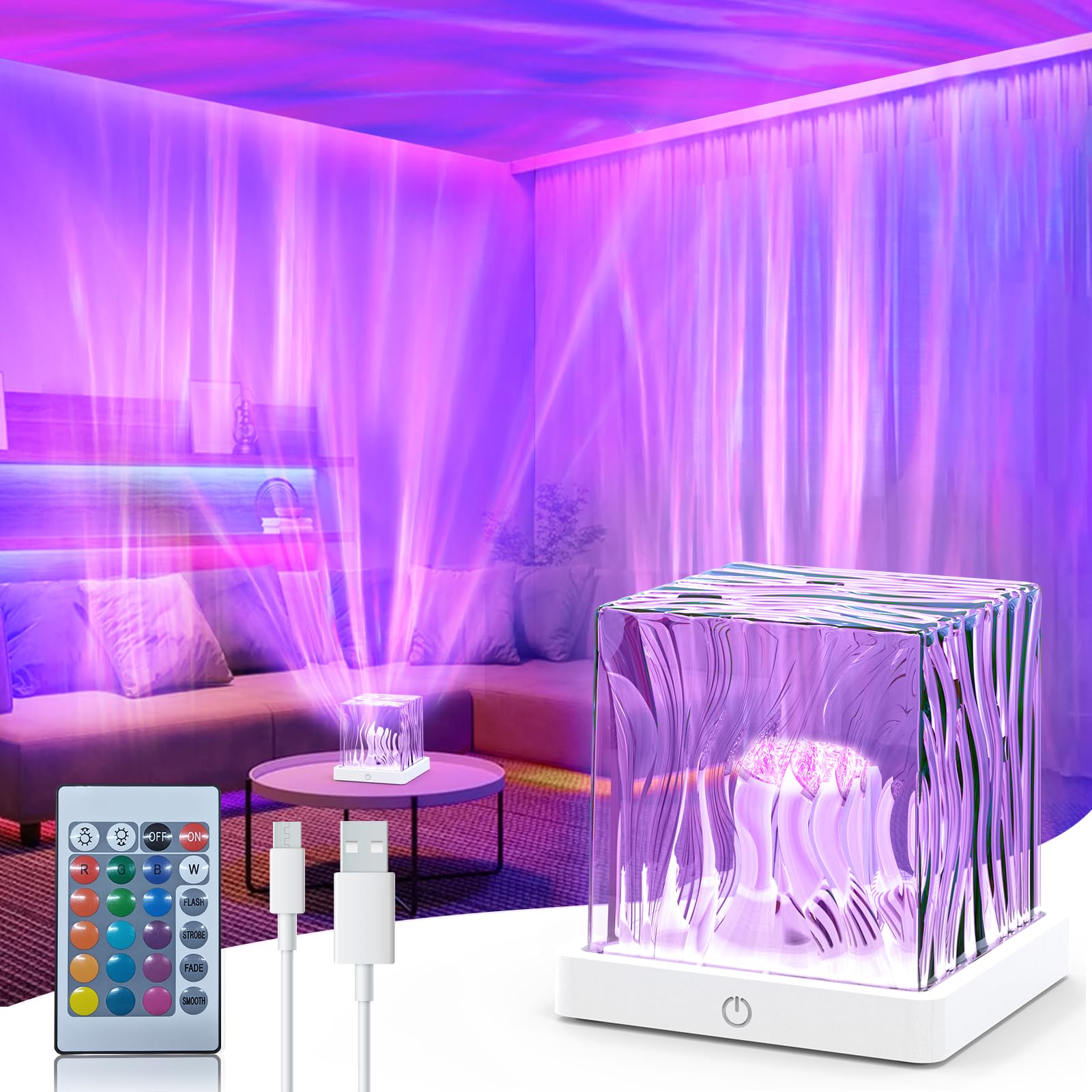 Deyagoo Northern Lights Projector, 16 Colors, Rechargeable Aurora Light, Remote Control, White, Model DY106B