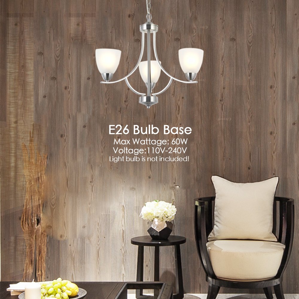 VINLUZ 3 Light Contemporary Chandelier Brushed Nickel Metal Pendant Lighting Model 355-3-13 for Foyer Bedroom Dining Room Bathroom