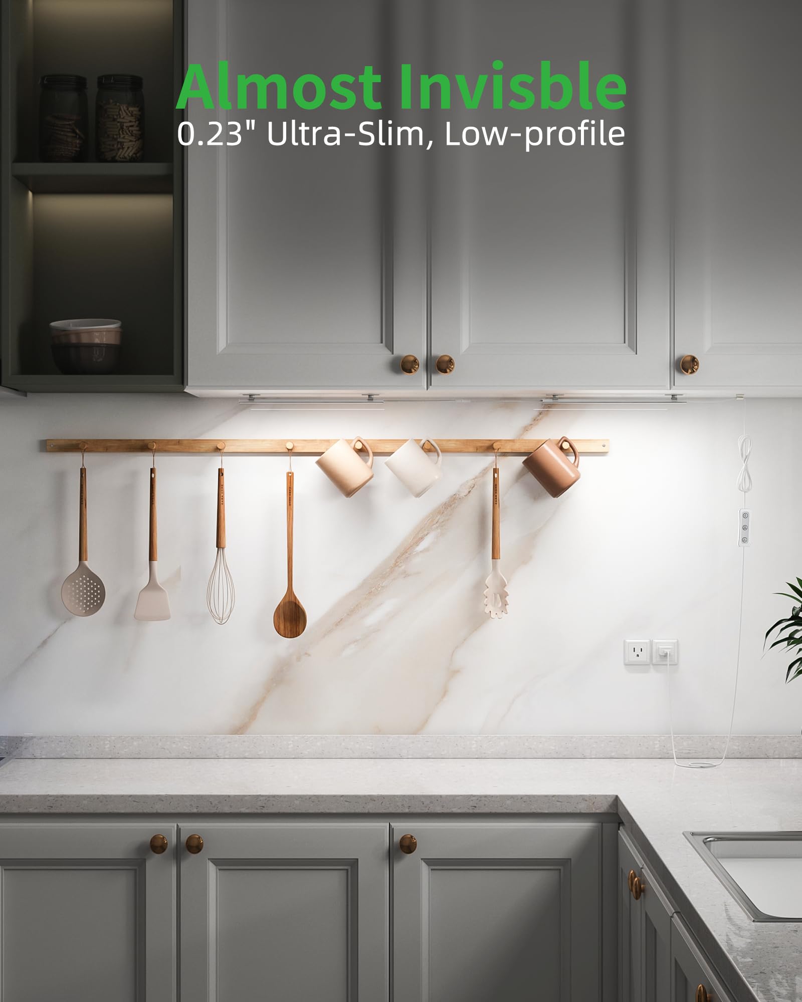 Vovamo Plug-in Under Cabinet Lighting, Dimmable 12 Inch LED Light Bar, Natural White 4500K, Model YQ-CGD-2C, 2pcs