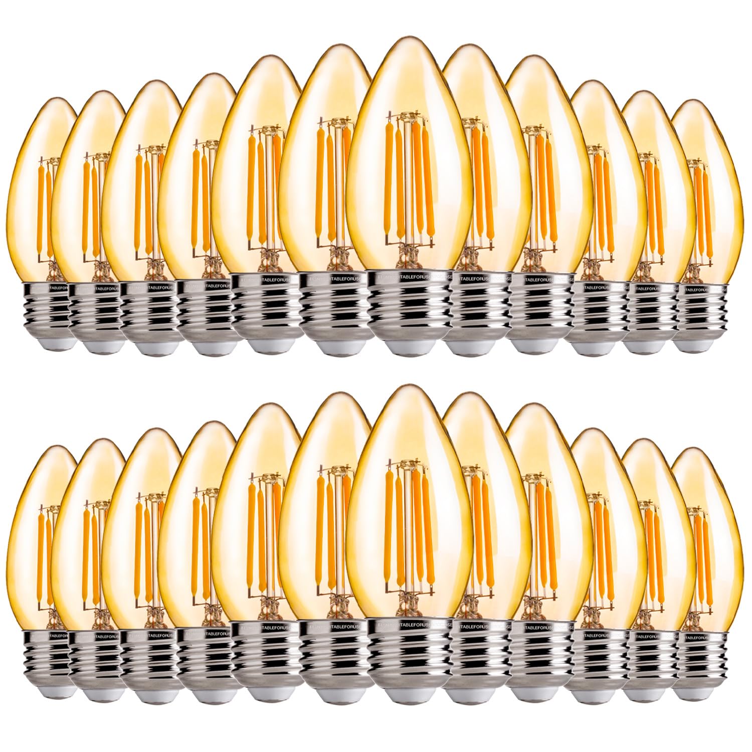 FLSNT 40W Equivalent LED Chandelier Light Bulbs, Dimmable Amber LED B11 E26 Candelabra Base Bulbs, 2200K Warm White, 330LM, 24 Pack