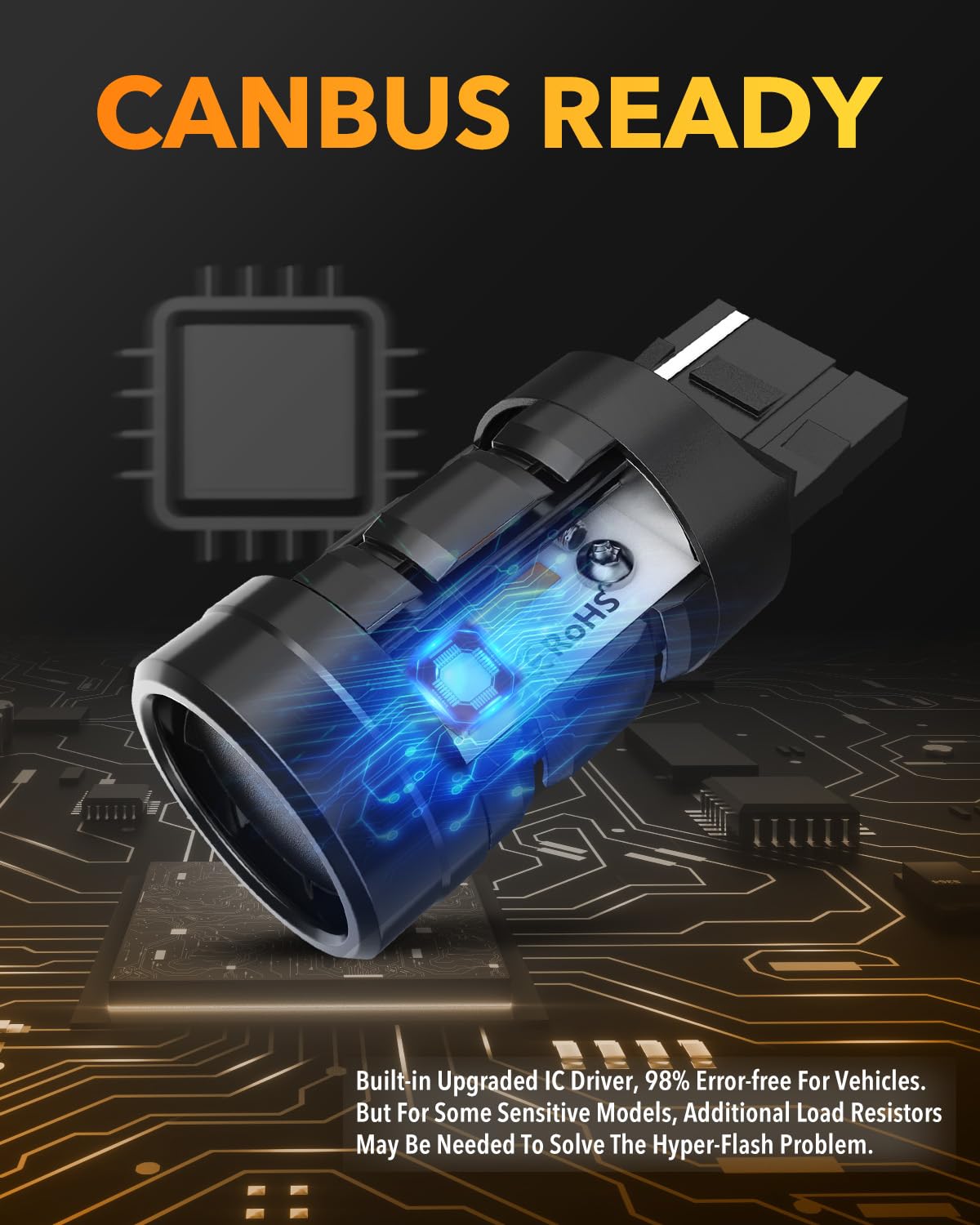 Oxilam 2023 Upgraded 7443 7440 Led Bulb Amber With Fan, Canbus Error Free, 4000Lm 600% Brighter, Turn Signal Light Anti Hyper Flash, T20 7441 W21W Wy21W 7440Na Blinker Bulb Replacement (Pack Of 2)