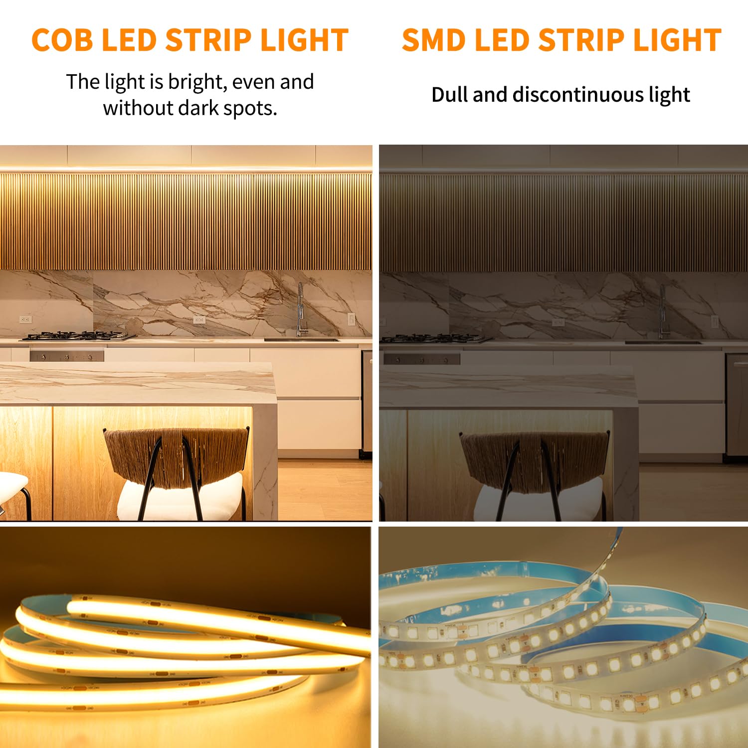 Yeewhale 32.8Ft Cob Led Strip Lights Dc 24V Dimmable 3000K Warm White Flexible Led Tape Light For Bedroom, With Remote And App C