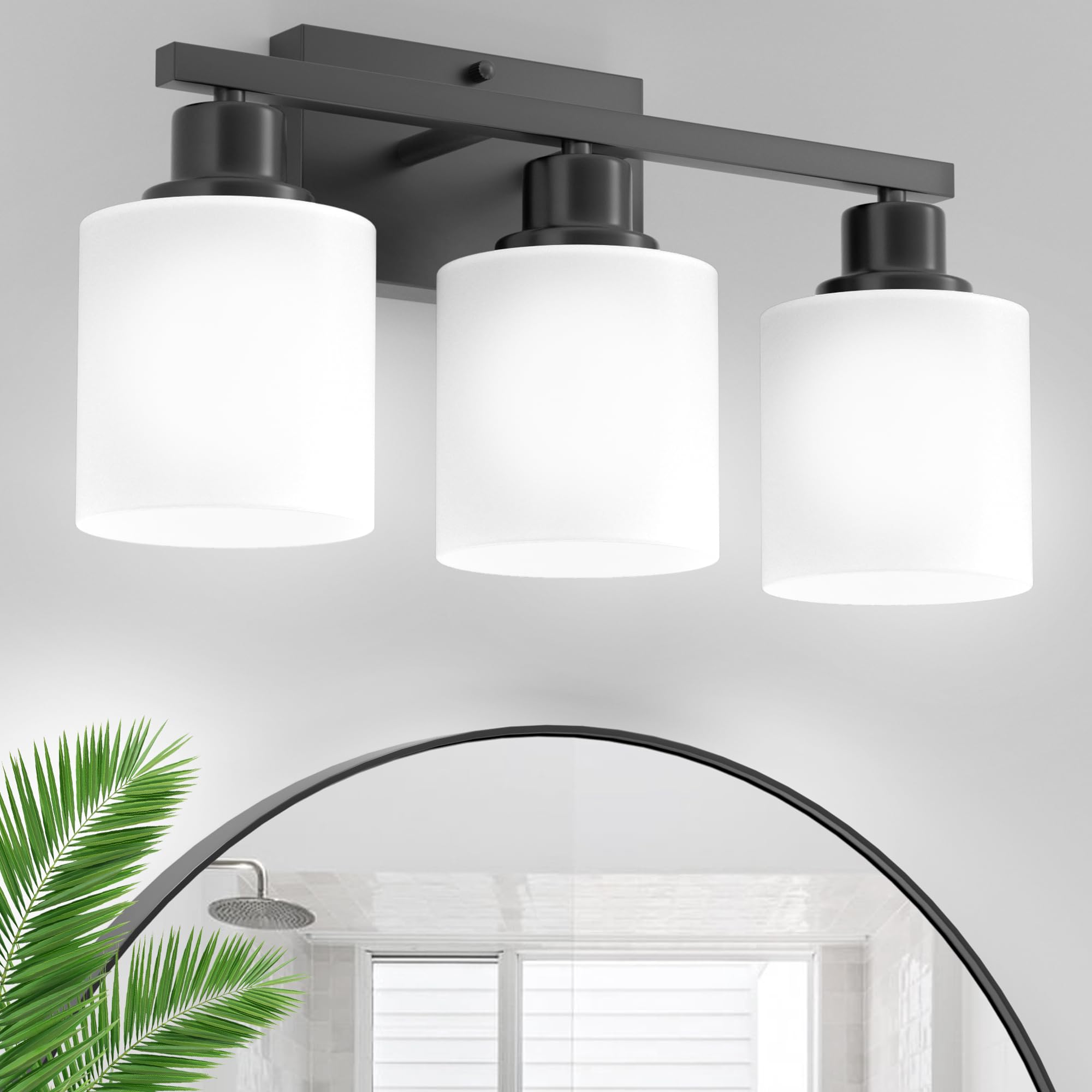 Dekang Black 3-Light Bathroom Vanity Light Fixture, Anti-Rust Wall Sconce With Milky White Shades