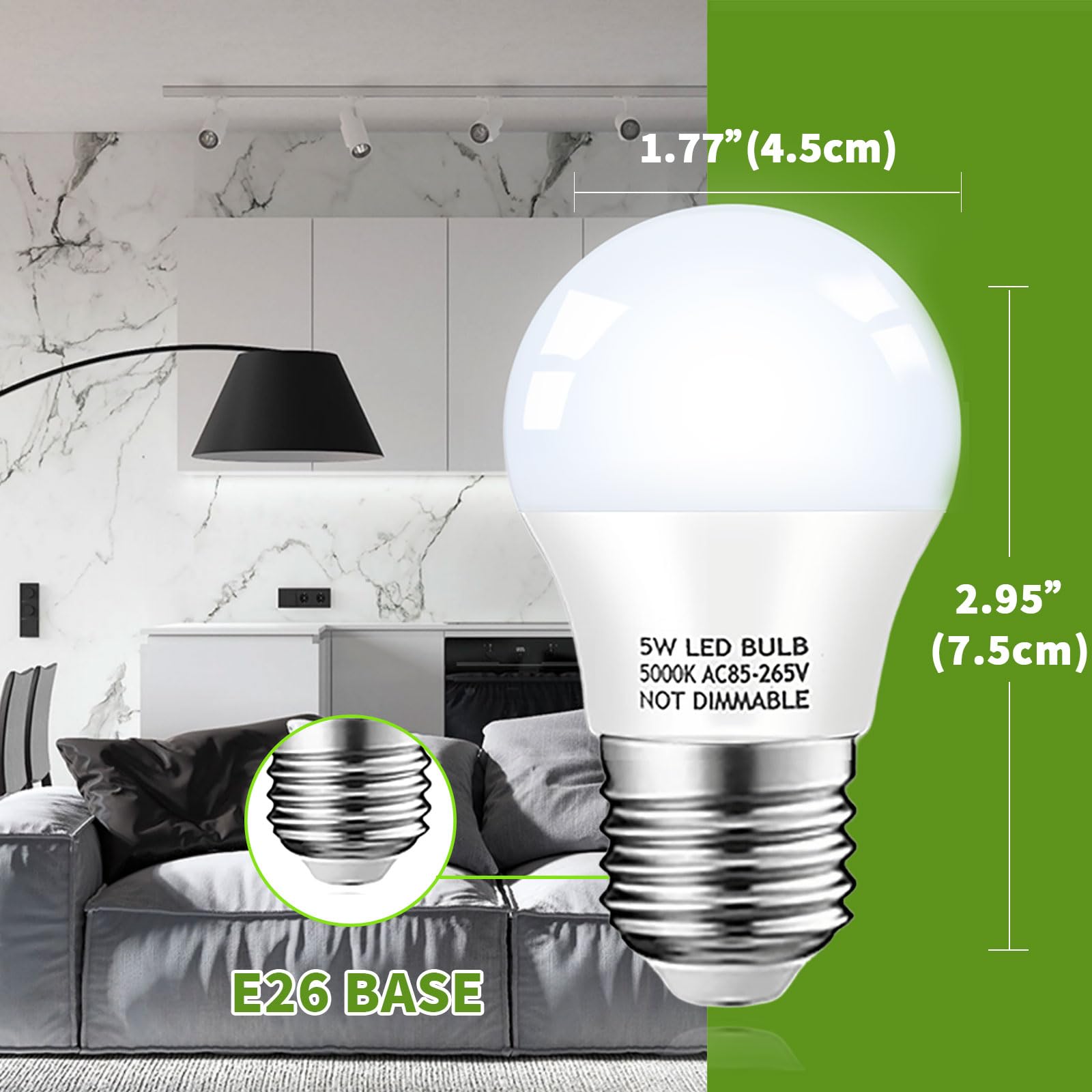 KQHBEN 5W Daylight White Refrigerator Light Bulb, 40W Equivalent, E26 Base, Waterproof LED A15, 2-Pack
