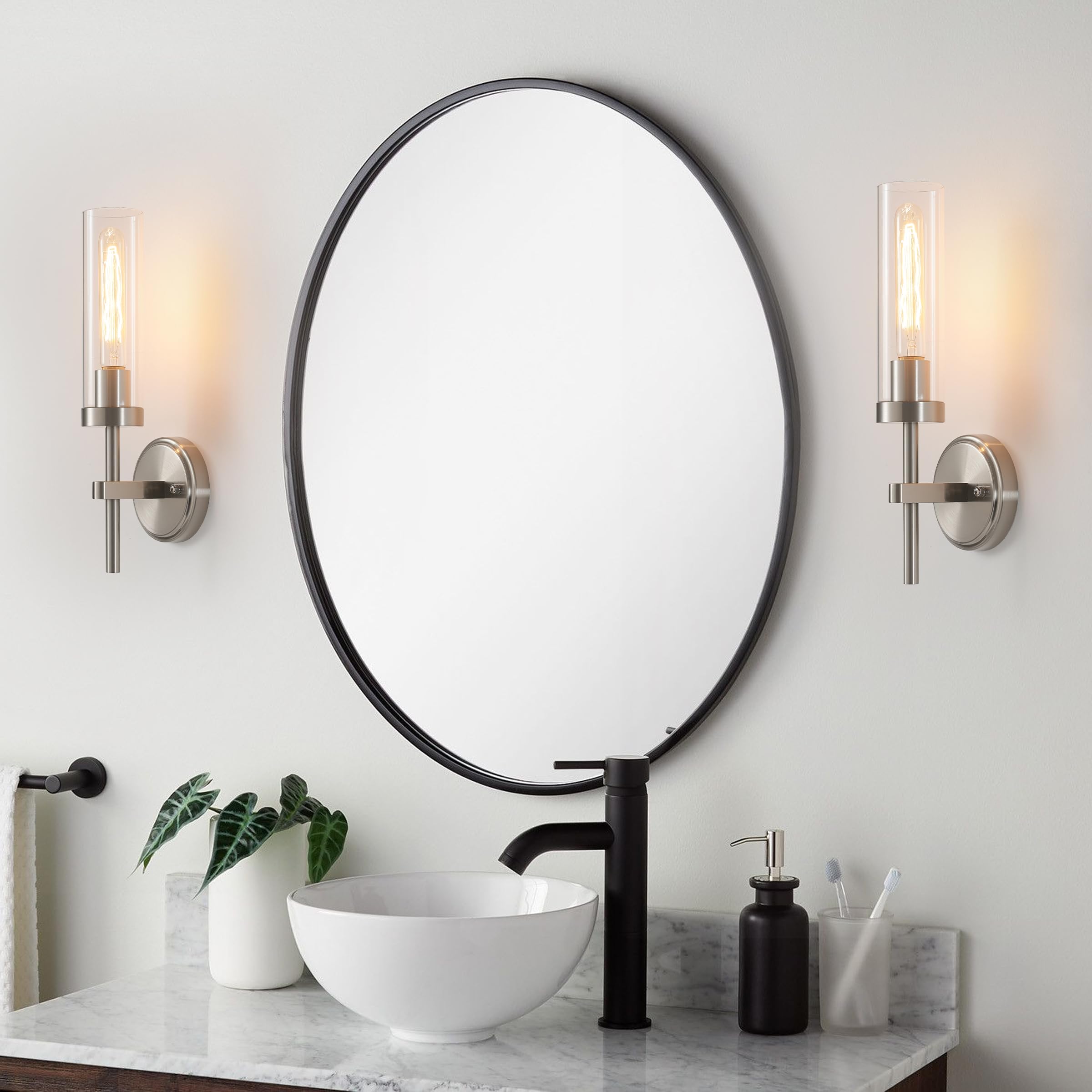 Wall Sconces Set Of Two Brushed Nickel Bathroom Sconces Wall Lighting With Clear Glass  Modern Sconces Wall Decor Set Of 2 Wall Light Fixtures For Bathroom Mirror Living Room Hallway Bedroom Wall Lamp