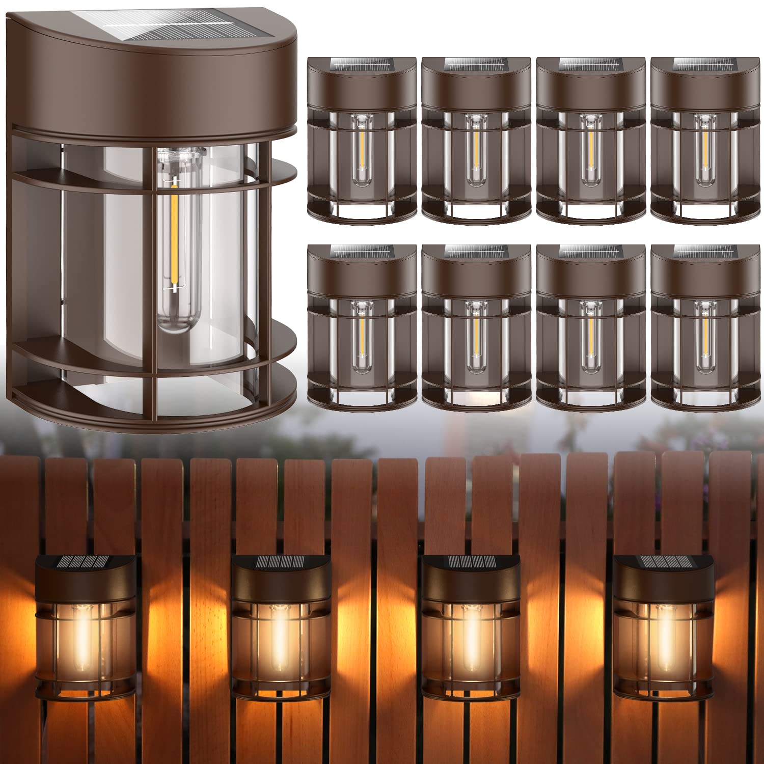 Doeslag Waterproof Outdoor Solar Deck Lights For Garden Fence Post Backyard Decor, 8 Pack, Brown