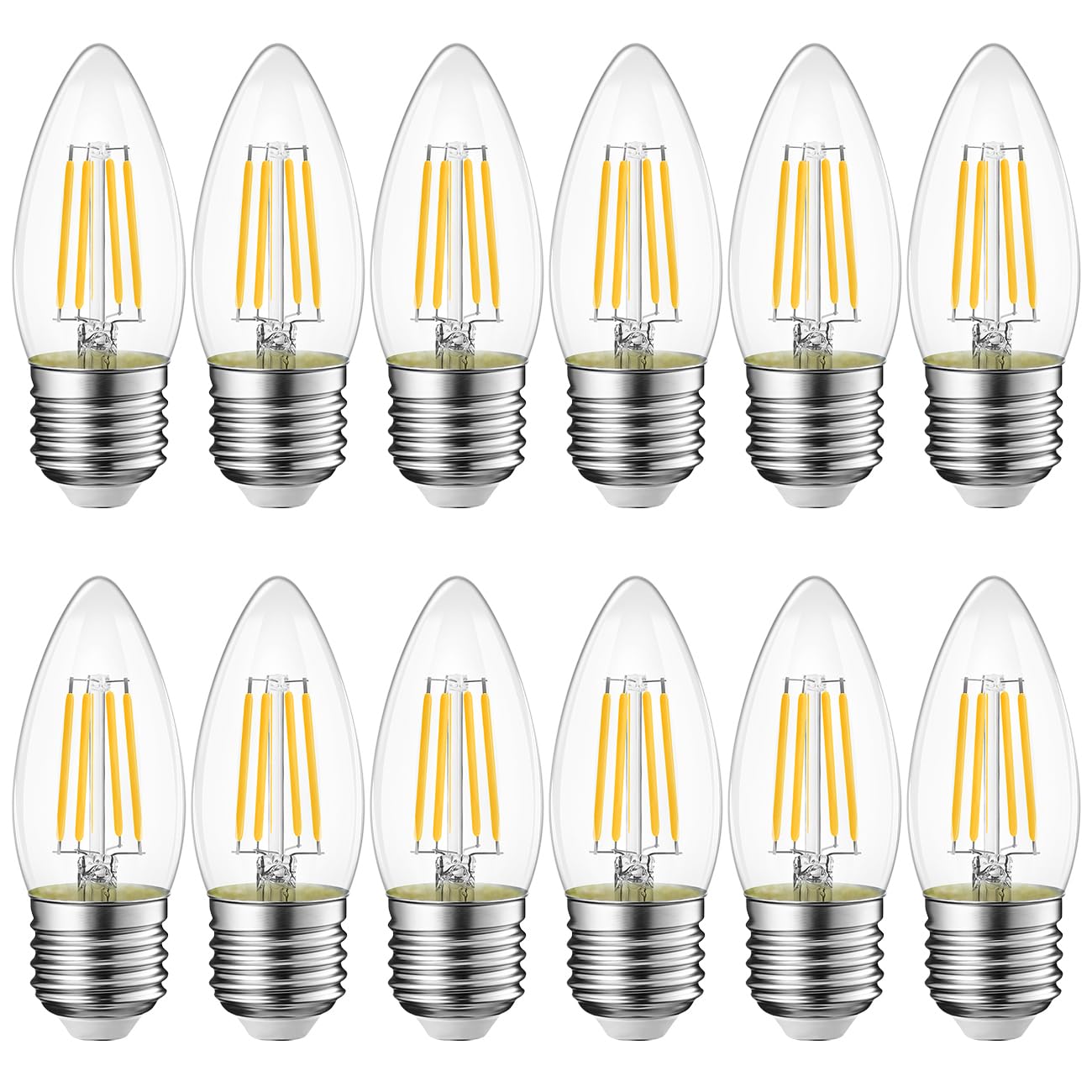 LVWIT LED Filament Bulb E26 4W 5000K Daylight White 500 Lumens, Pack of 12, Glass