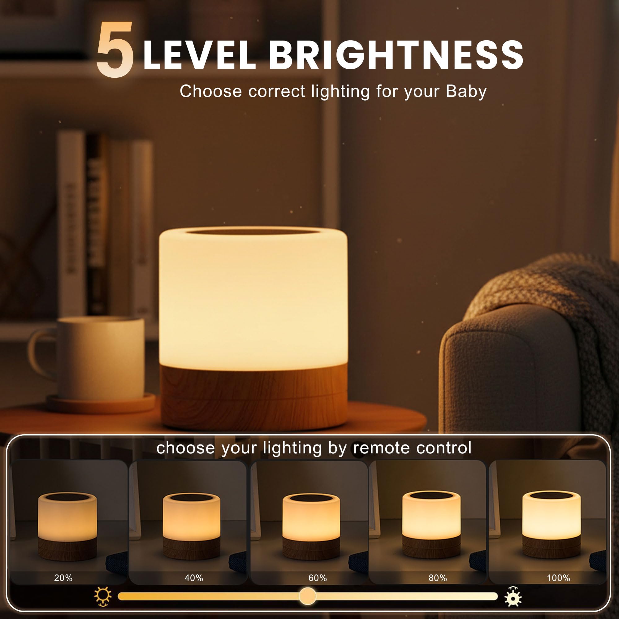 AMEXI Baby Night Light - Touch Dimmable LED Lamp, Portable USB Rechargeable, Soft Warm White, 2.83" Brown, Model MINI