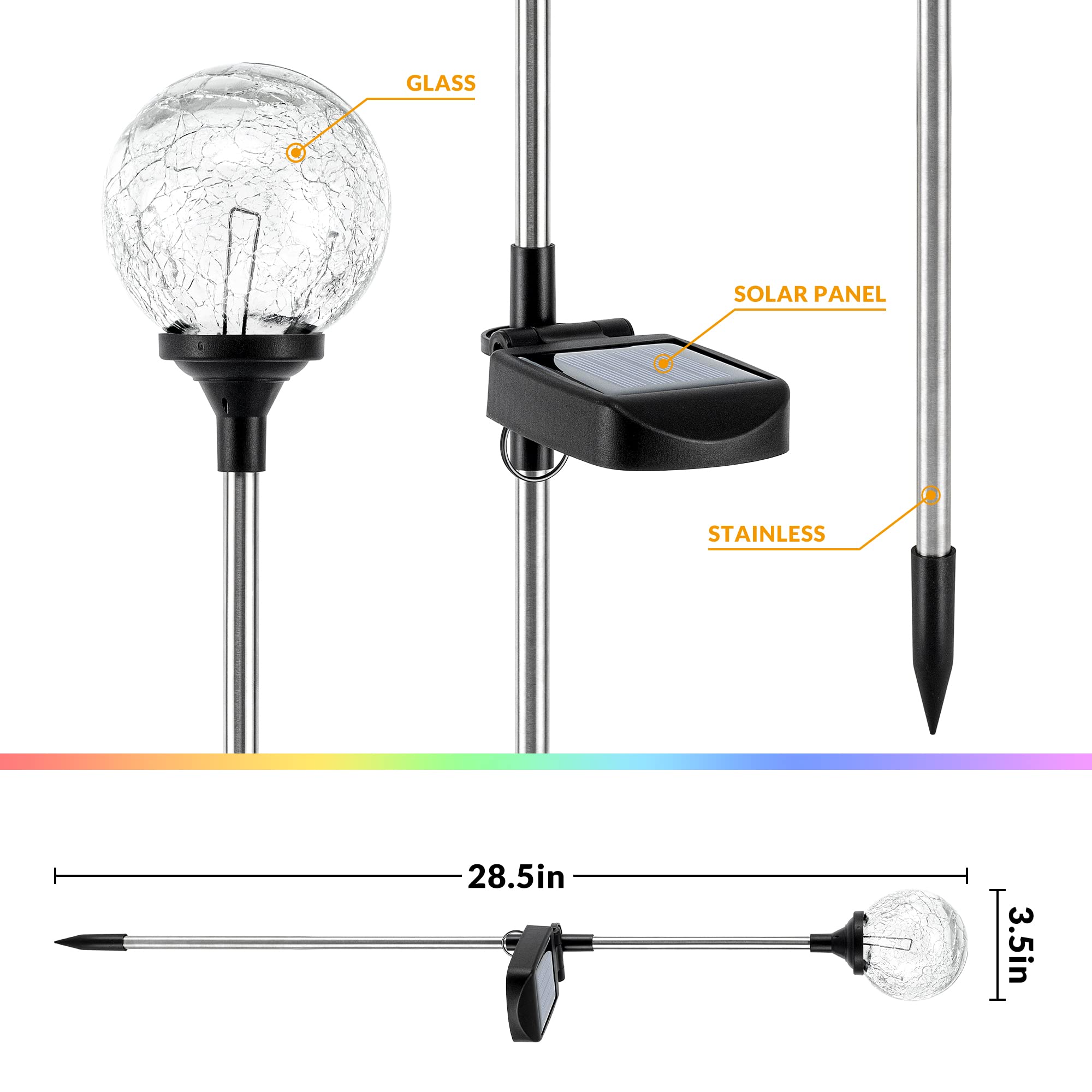 SOLPEX Solar Lights - 6 Pack Outdoor  ed Glass Ball LED Lights, Multi-Color Changing, Waterproof Garden Decorations