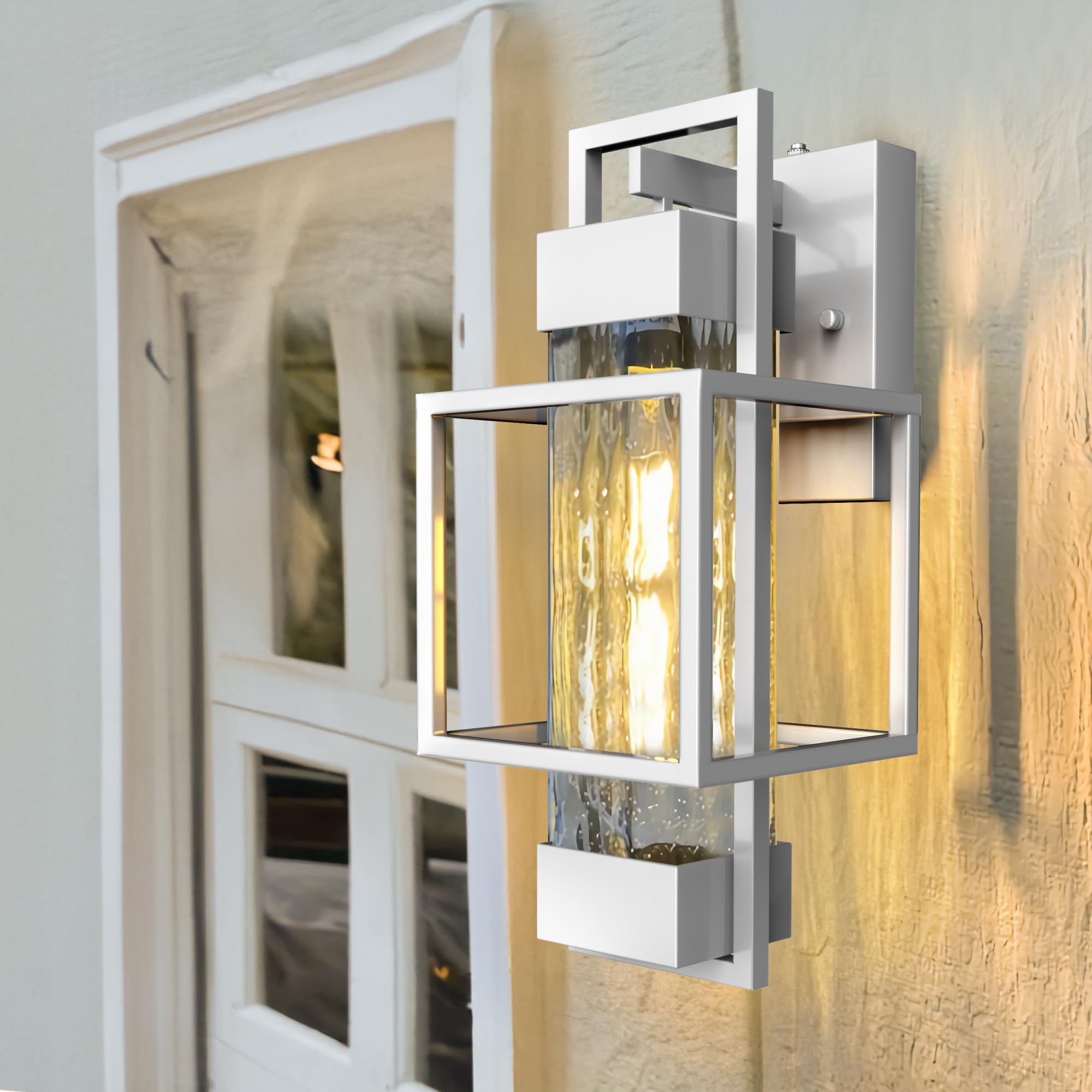 Partphoner Modern Outdoor Light Fixtures Dusk To Dawn Outdoor Lighting 2 Pack  15  Exterior Wall Sconce Waterproof Outside Porch Light For House With Water Glass For Garage Doorway Silver