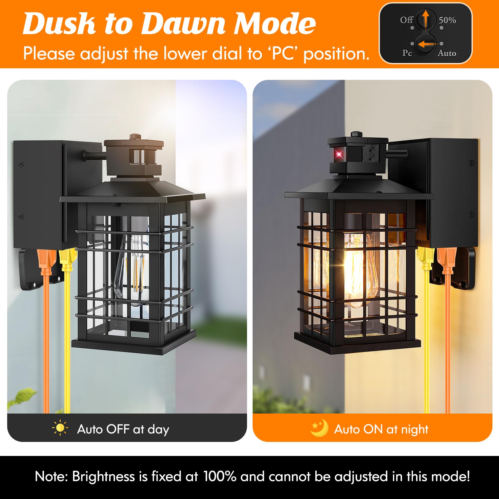 2-Pack Porch Lights With Gfci Outlet, Motion Sensor Dusk To Dawn Waterproof Outdoor Wall Lights, 3 Lighting Modes Black Exterior