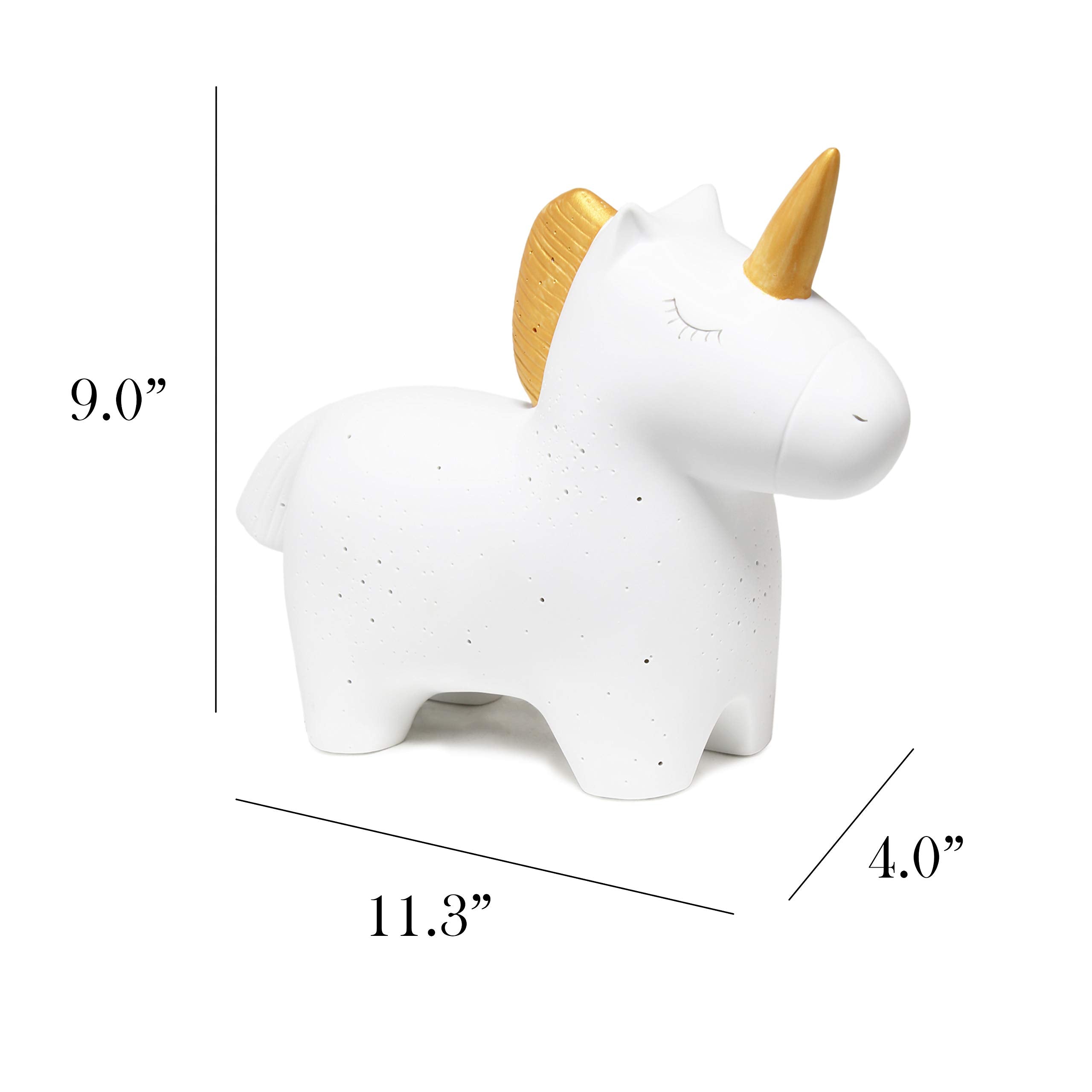 Simple Designs Lt3339-Wht Gold And White Porcelain Fun Shaped Night Light Table Lamp, Unicorn