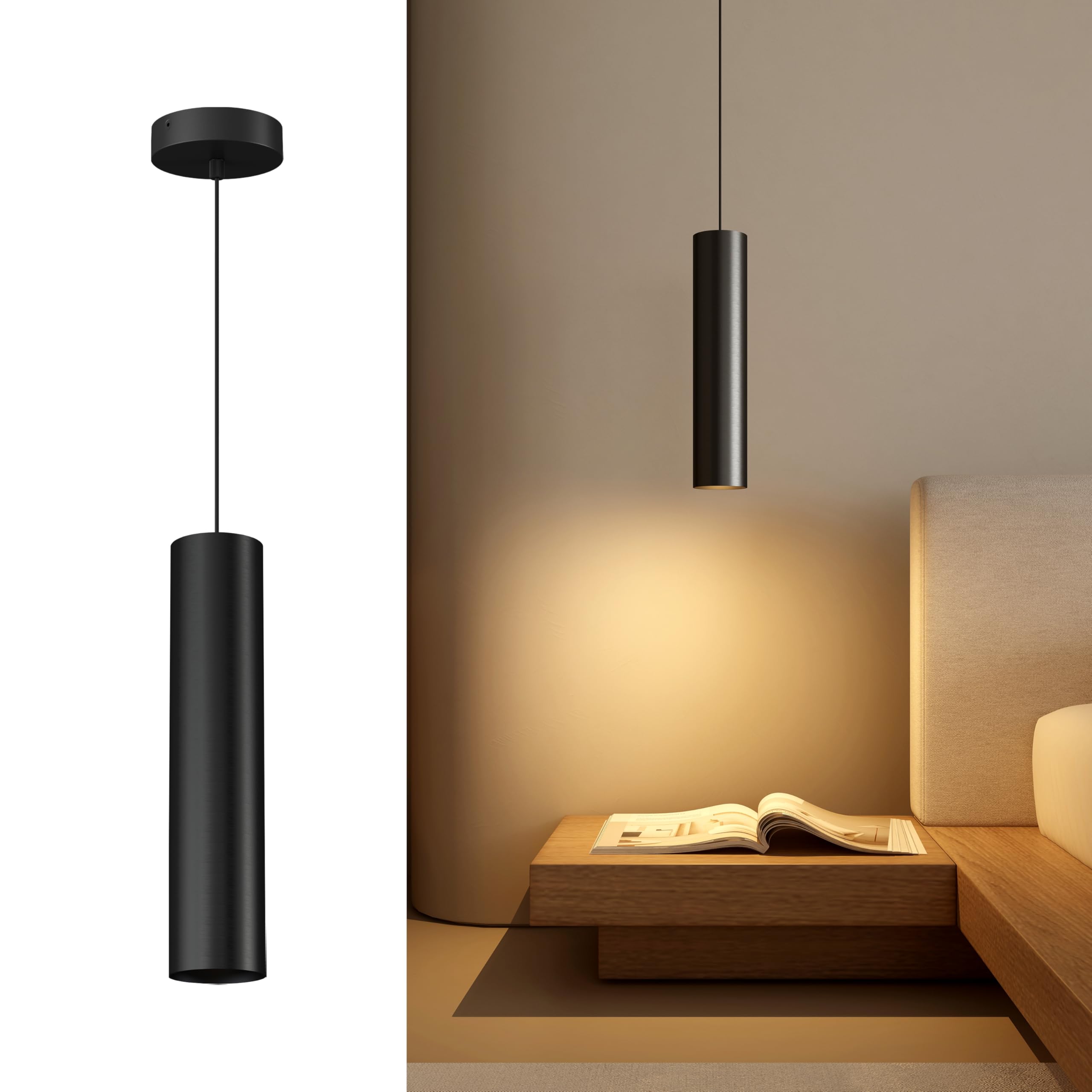 ilucezzo Modern Pendant Lights Kitchen Island, E26 Black Pendant Lights Cylinder Hanging Light Cord Adjustable for Living Room B