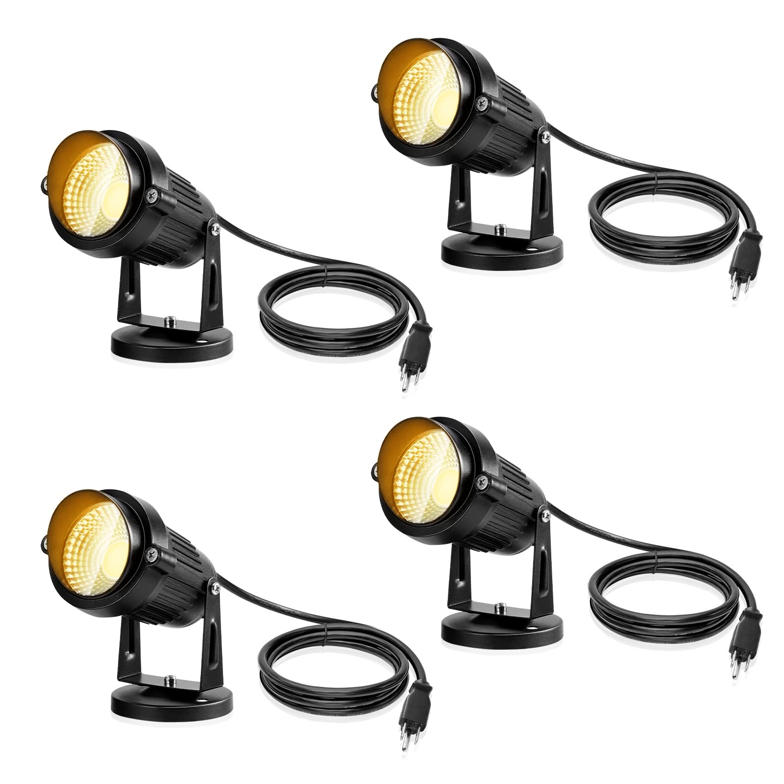 LemonBest Landscape Lights - 5W Waterproof LED Spotlight - 4 Pack - Warm White 3000K - Aluminum Material