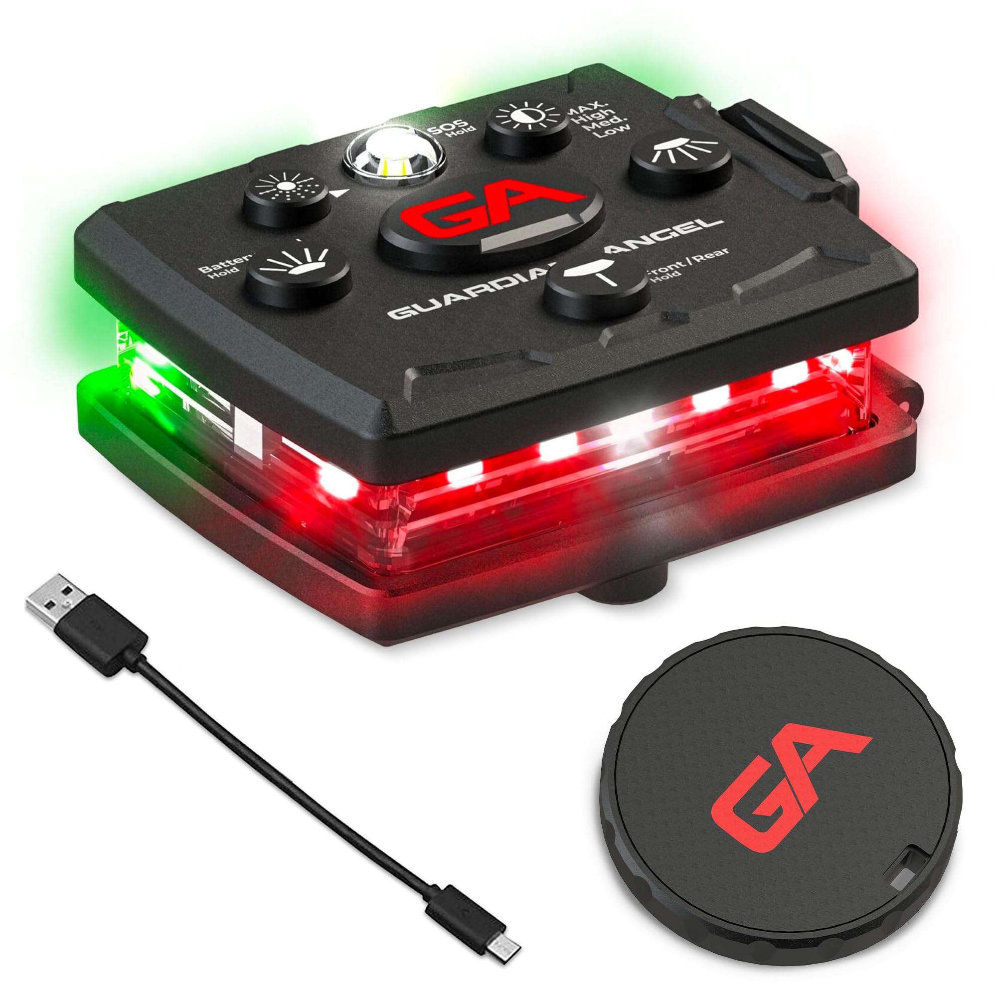 Guardian Angel Micro Series Safety Lights, Beacon Device (Red Front & Green Rear) | Rechargeable, Magnetic & Hands-Free Wearable Led Light For Dog Walking, Cycling, Camping & Kayak