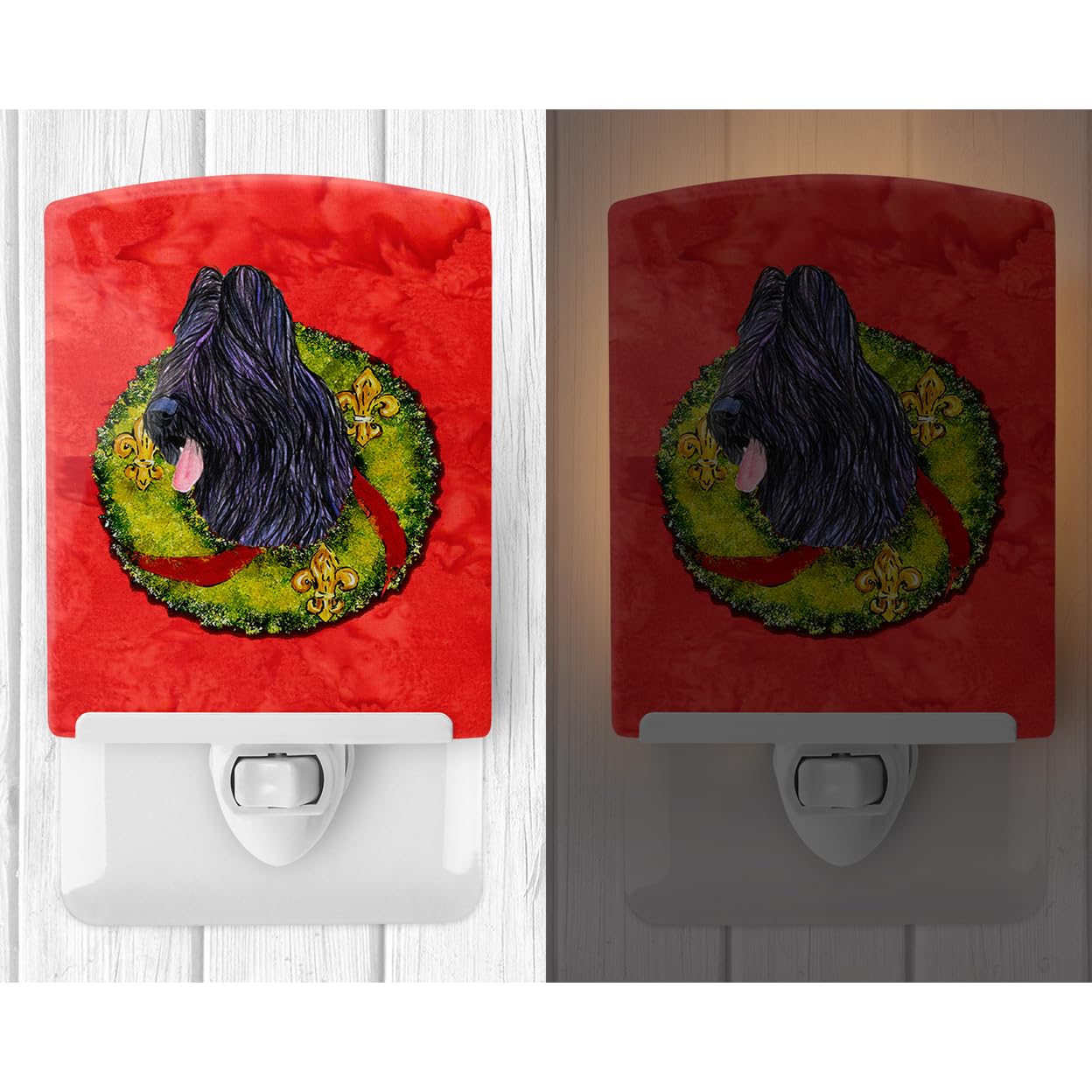 Carolines Treasures Ceramic Night Light Briard Christmas Wreath 6x4x3 UL-Certified for Bedroom, Bathroom, Nursery, Kitchen