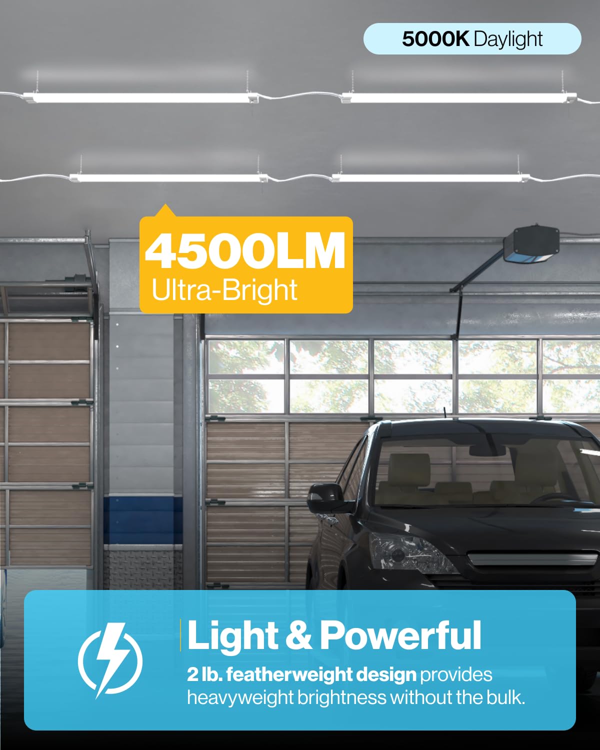 Sunco Lighting 4FT LED Shop Lights, 4500 LM, Linkable, 40W, Matte White, Model SH_F-40W-4K-4PK, Surface/Susp