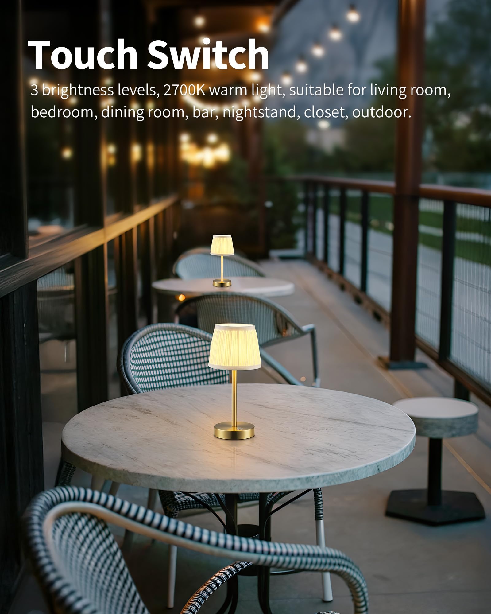 Pusu 2 Pack Cordless Led Gold Table Lamps  Rechargeable 4000Mah 3 Way Dimmable Bedside Small Lamp With Fabric Shade  Lighting For Bedroom  Kids Room  Bathroom  Kitchen  Decor  Gift  Night Light