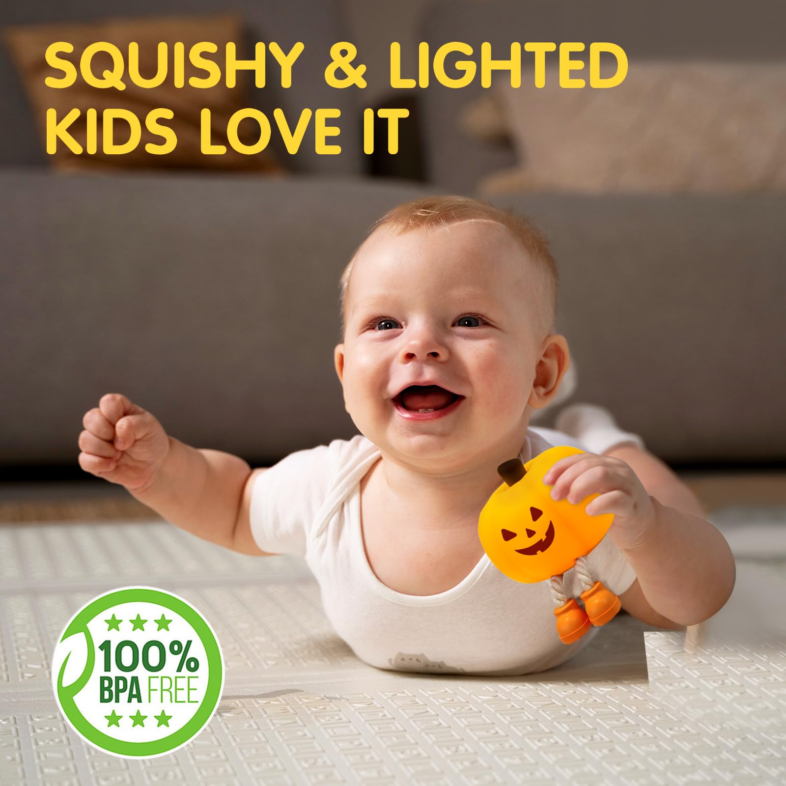 Gefaxi Pumpkin Night Light - Cute Jack O Lantern Decor, Cordless & Rechargeable, Small, Yellow, Model NGB-SU-170