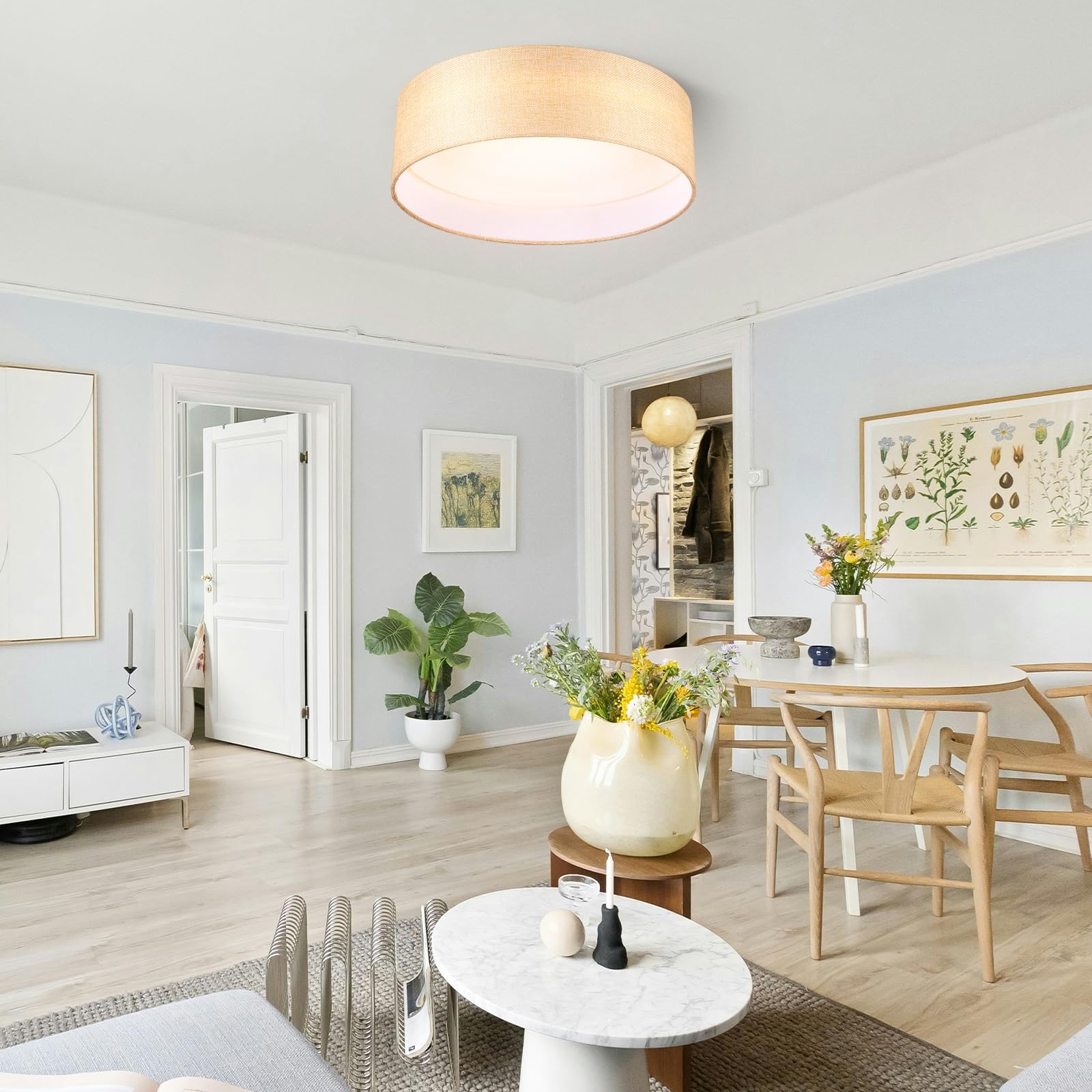 Hamilyeah 12&quot; Led Flush Mount Ceiling Light, Gold Fabric, 24W, Modern Fixture For Kitchen & Bath