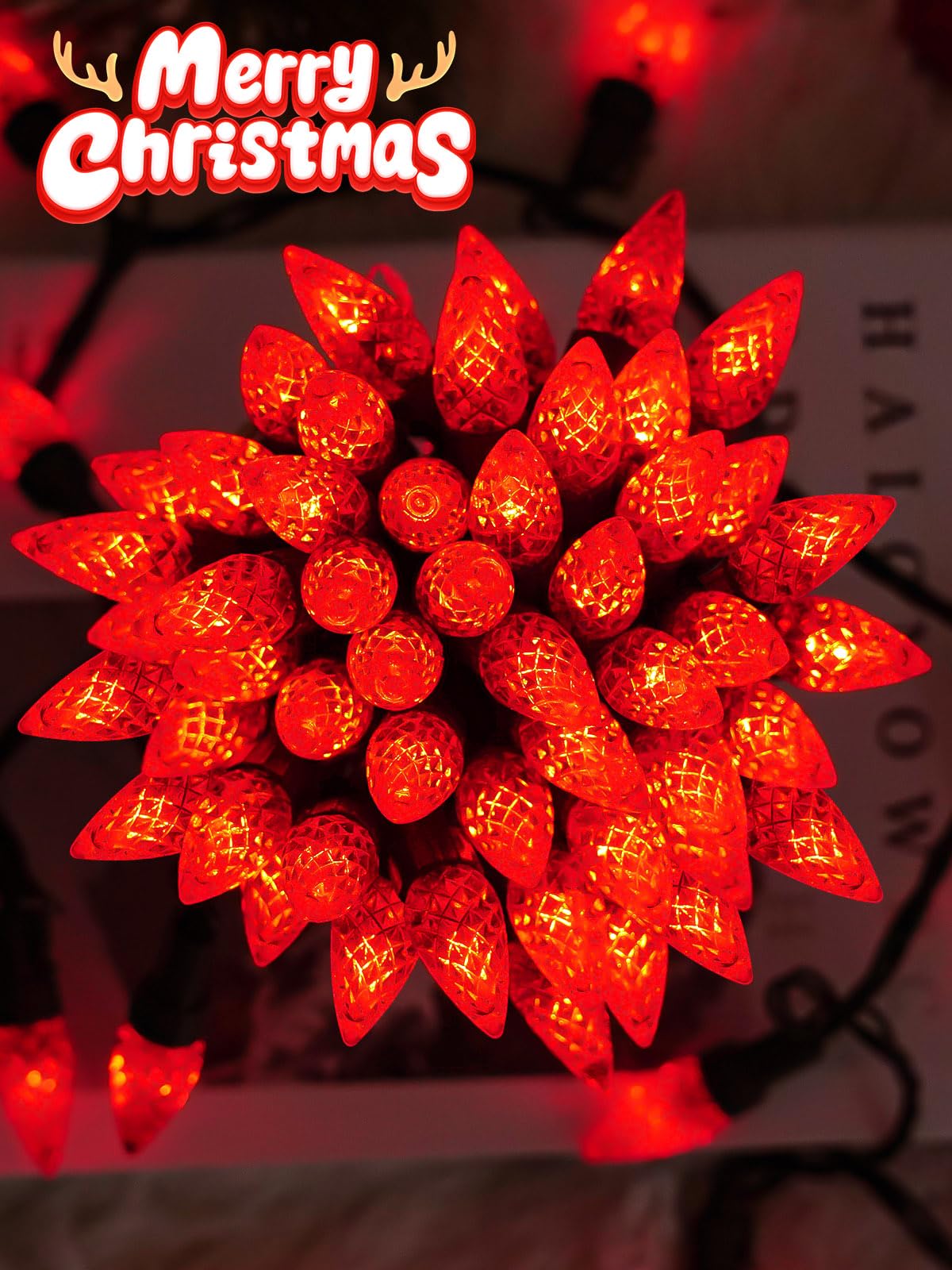 2 Pack C6 Christmas Lights Outdoor Indoor  Total 200 Led 66 Ft Connectable Christmas String Lights With Timer & 13 Modes  Waterproof Twinkle Light For Xmas Tree Yards Party Wedding Decorations (Red)