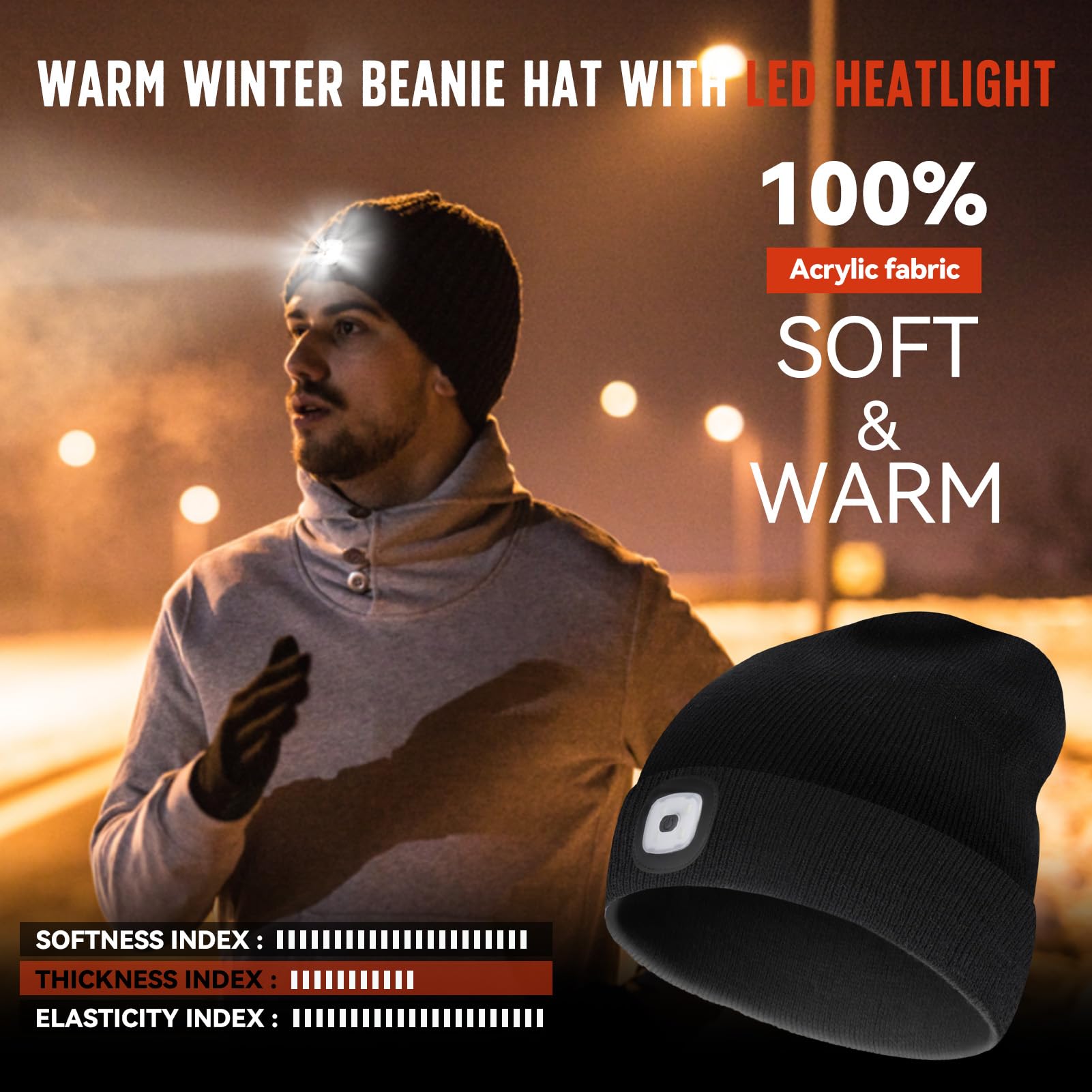 Symntem Valentines Day Gifts For Him, Unisex Beanie Hat With Light, Valentines Day Gifts, Rechargeable Headlight Cap, Valentines