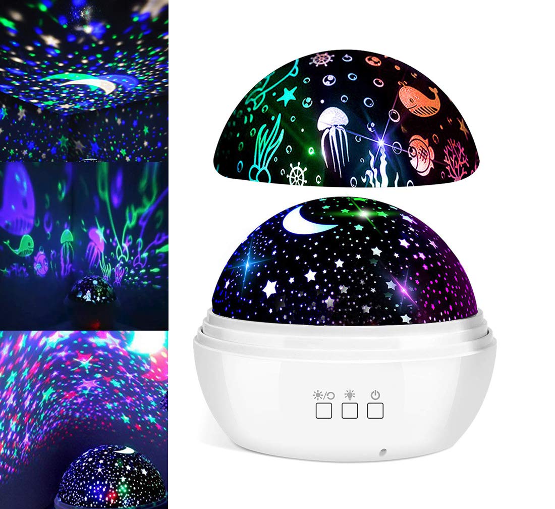 Star Night Lights for Kids, Colorful Rotating Projector Night Light Lamp, Star Sky and Ocean Life Night Lighting, for Children B