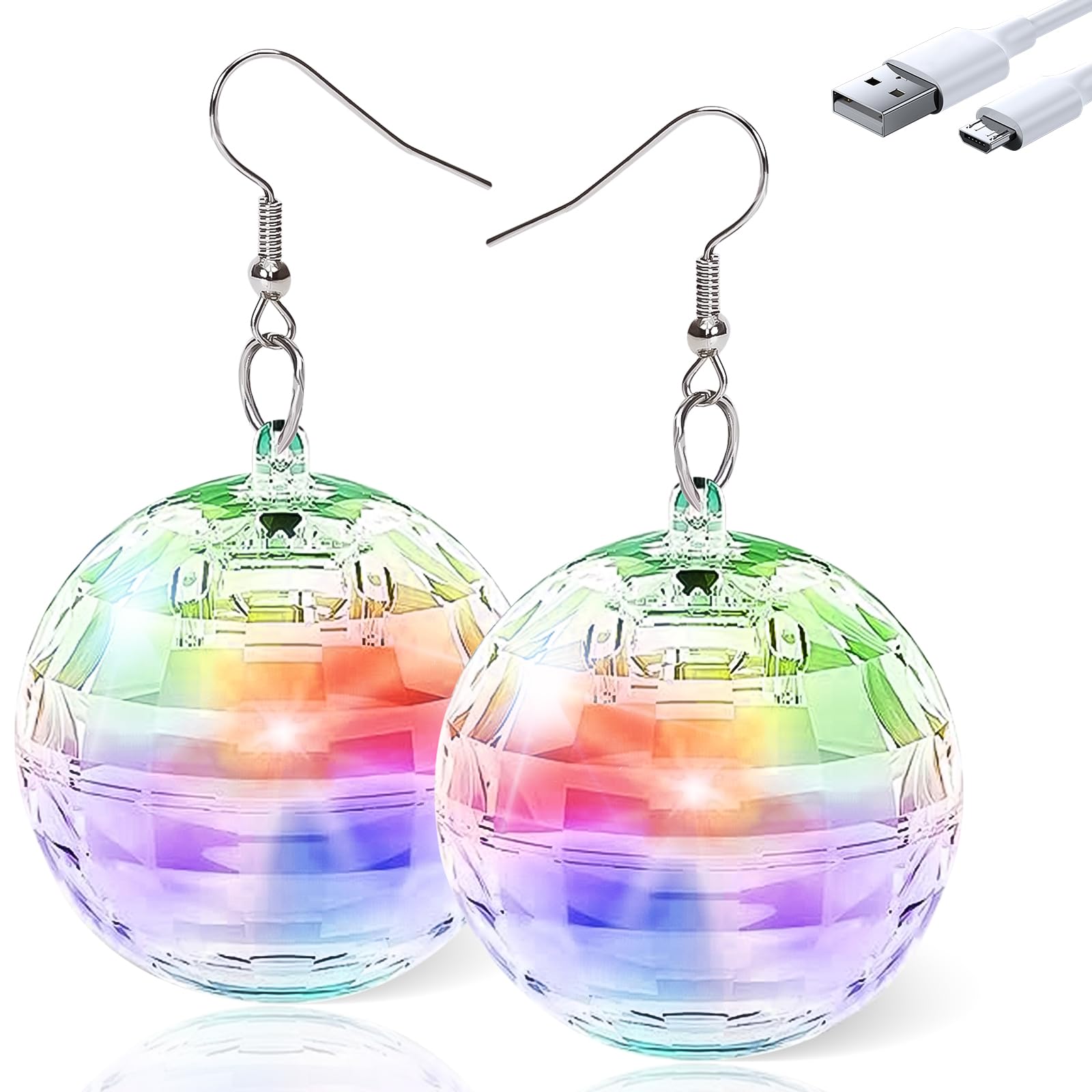 Rahan Led Earrings Disco Ball 16 Colors Light,Rechargeable Light Projecting Light Up Earrings For Women Dance Party Halloween Costume Accessories