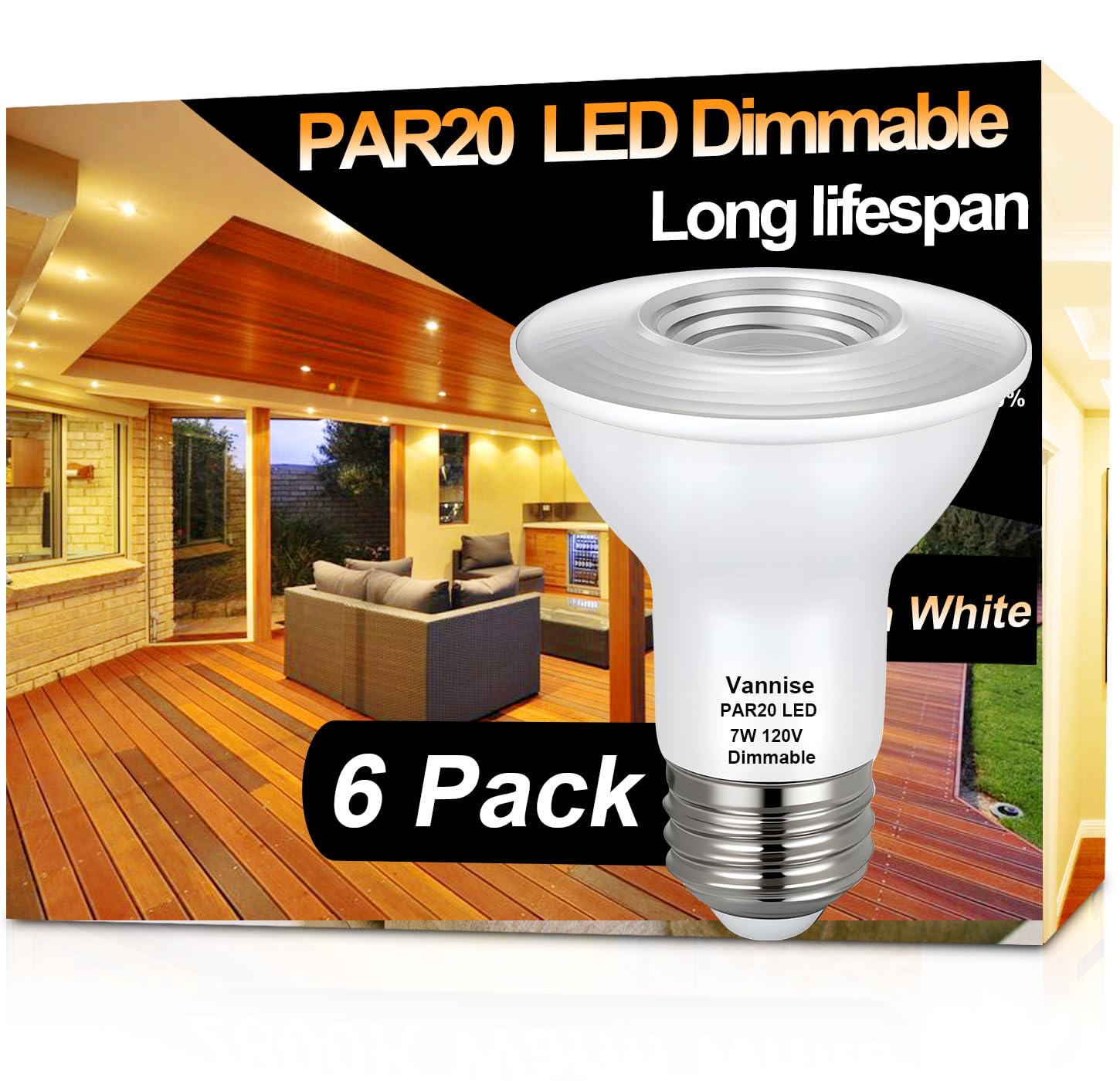 Vannise PAR20 LED Bulbs 3000K Warm White, 6PCS High Output 480LM LED PAR20 Flood Light Bulb 7W Equivalent 50W 120V, PAR 20 E26 B
