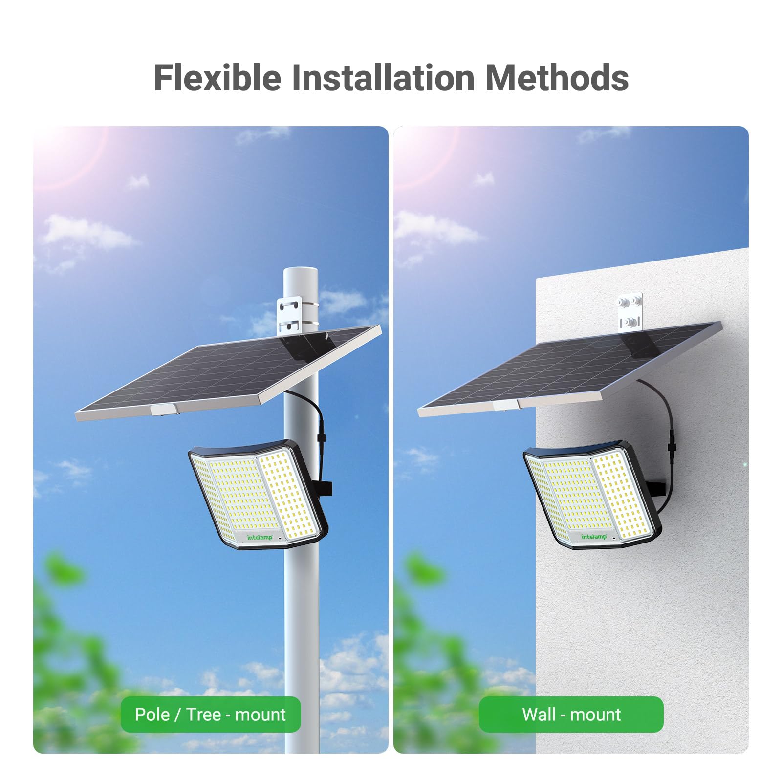 Intelamp Solar Flood Lights Outdoor Waterproof  20000Mah 2000Lm Floodlight Exterior With Remote 16.4 Ft Cable  2-12H Timer Dusk To Dawn Security Spots Lighting Outside For Garden Pathway
