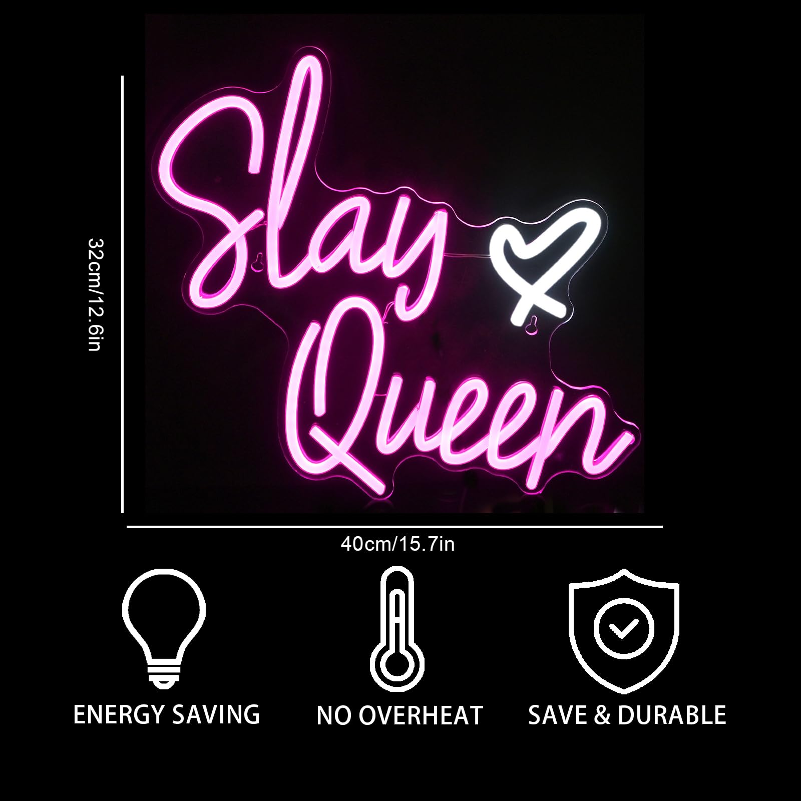 FAXFSIGN Neon Sign - Slay Queen LED Light for Wall Decor, 12.6inx15.75in, Colorful, Model: Neon