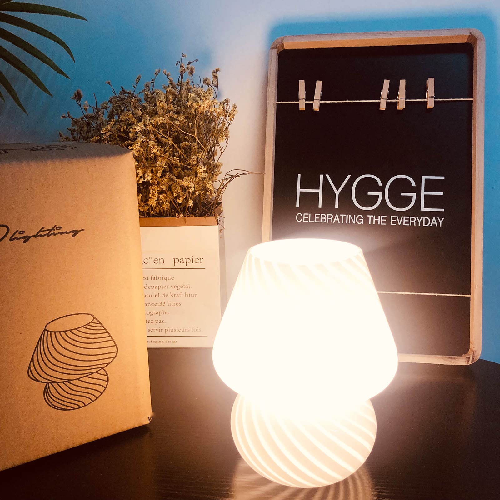 BSOD Glass Mushroom Lamp, Stripe Pink, Cute Small Size, Model Bsod-SW-Lamps007, Vintage Style Nightstand Light for Home Decor