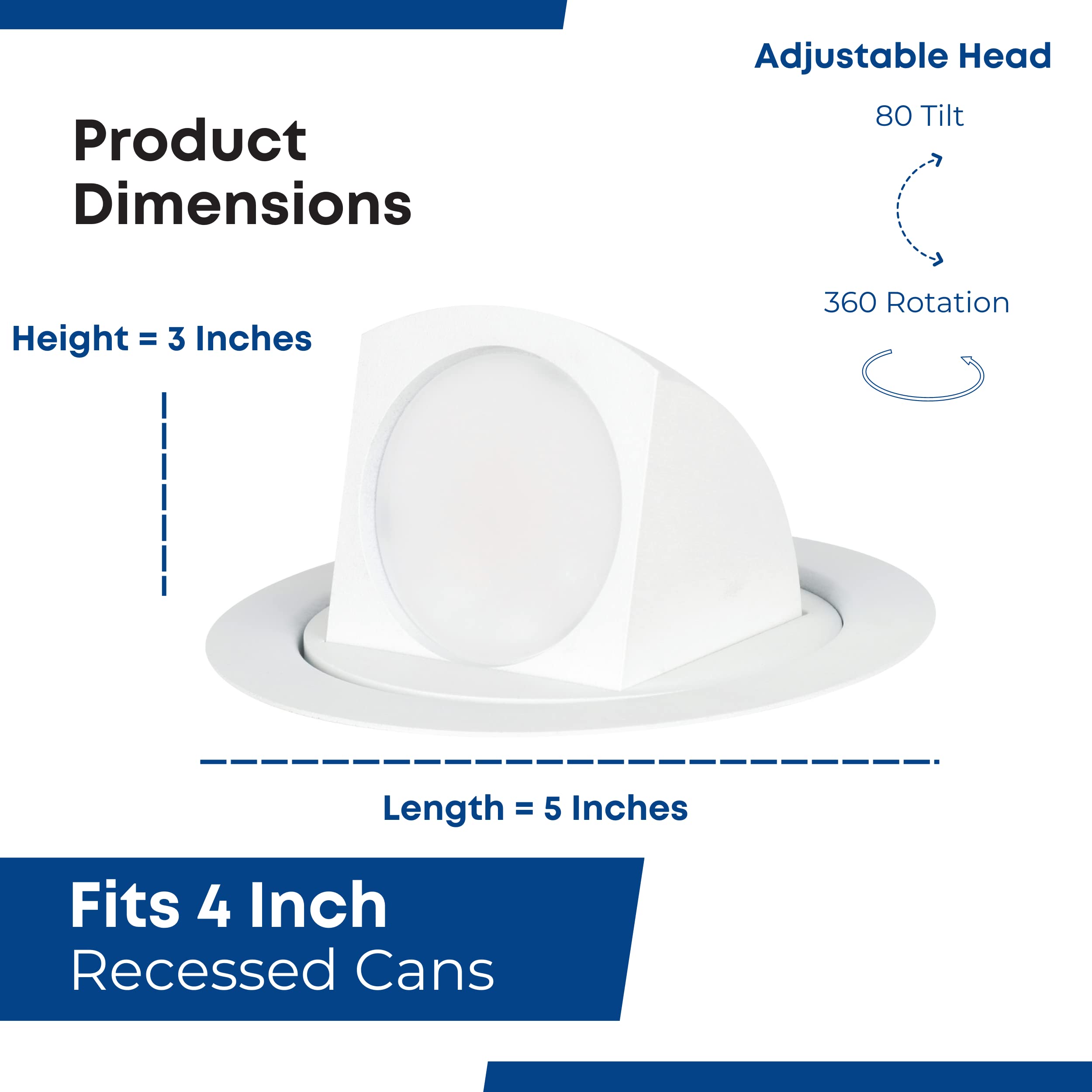 Feit Electric 4 Inch Adjustable Scoop Recessed Led Downlight - 5000K Daylight - Dimmable - 65W Equivalent - 45 Year Life - 720 Lumen - High Cri