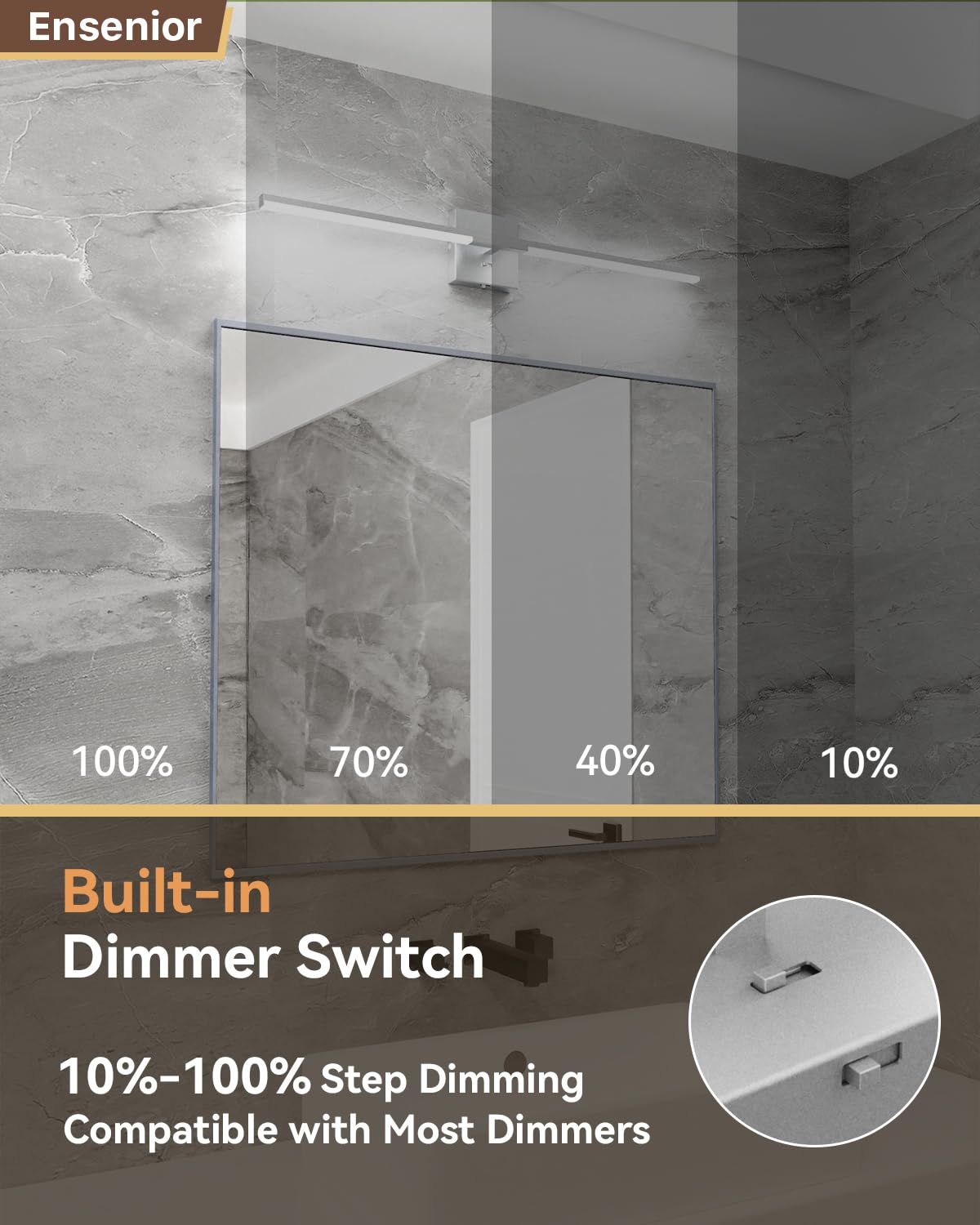 Ensenior Modern Vanity Light 32 Inch, Built-In Dimmer, 20W Dimmable 5Cct Led Light Fixture Over Mirror, Silver Bar For Bathroom