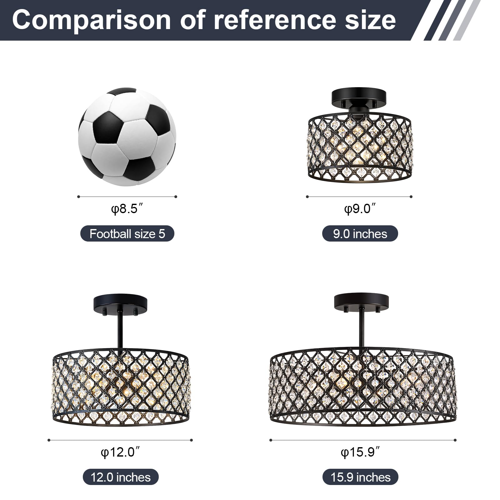 Bzvesr Black Crystal Ceiling Light Fixture Modern Semi Flush Mount Ceiling Lighting Fixture Round Small Chandelier For Dining Room  Hallway  Entryway  Kitchen  Bedroom Foyer 4 Light 15.7 Inch