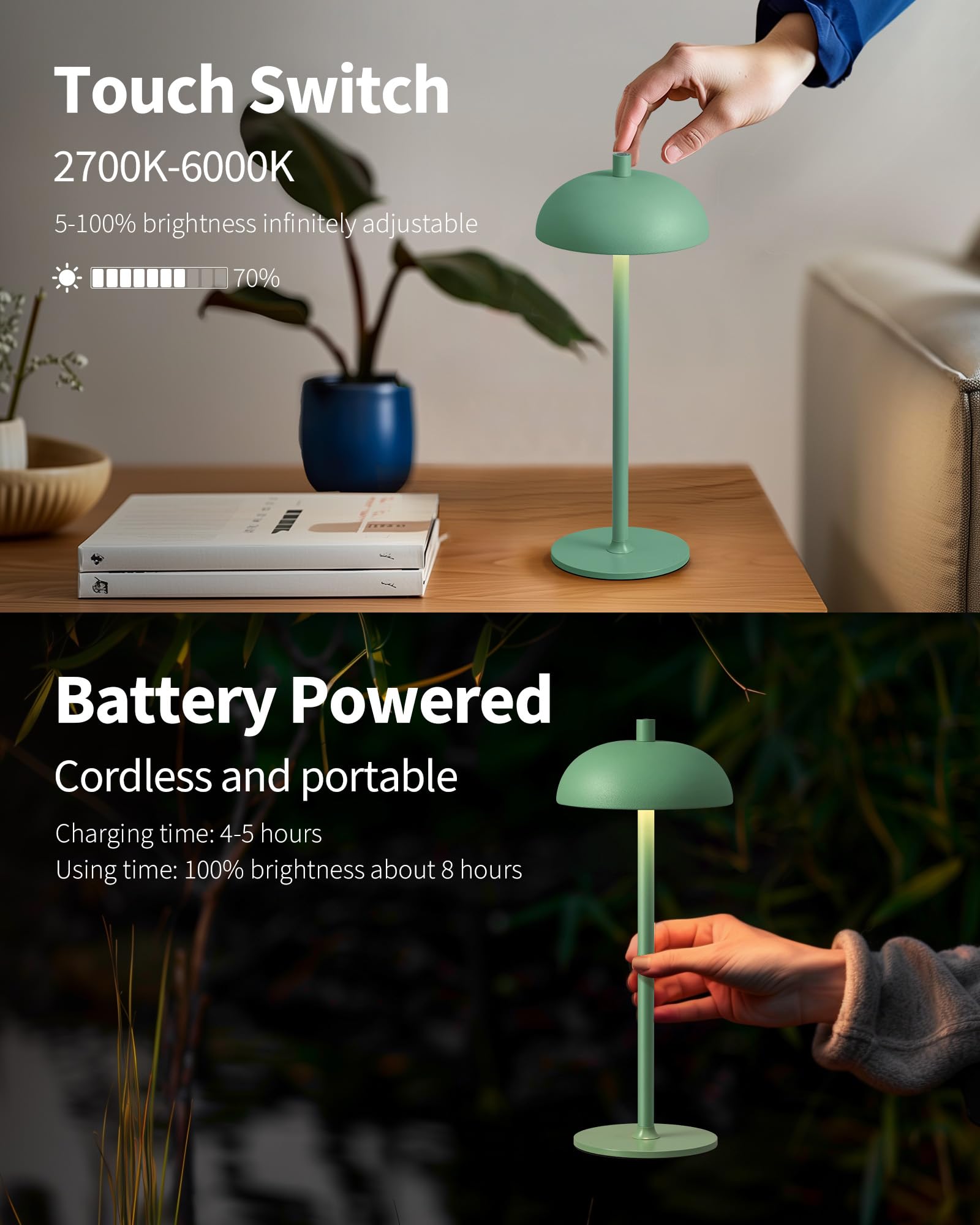 Newsee Cordless Led 12'' Small Table Lamps Set Of 2, Portable Waterproof Desk Lamp, 3 Color Dimming Rechargeable Battery Lights,